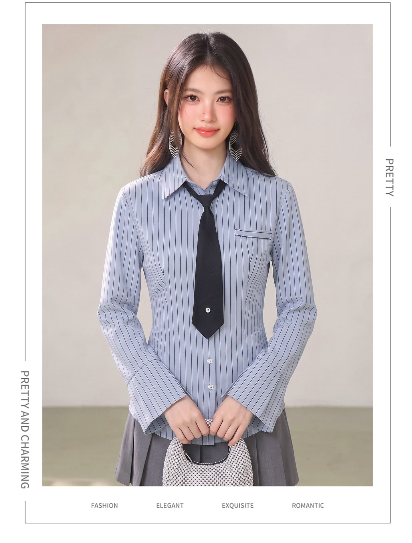 실사 2026 새로운 봄 가을 여성 의류 파란색 긴팔 느긋한 바람 맨위 품격 셔츠 여성 상세 이미지 14