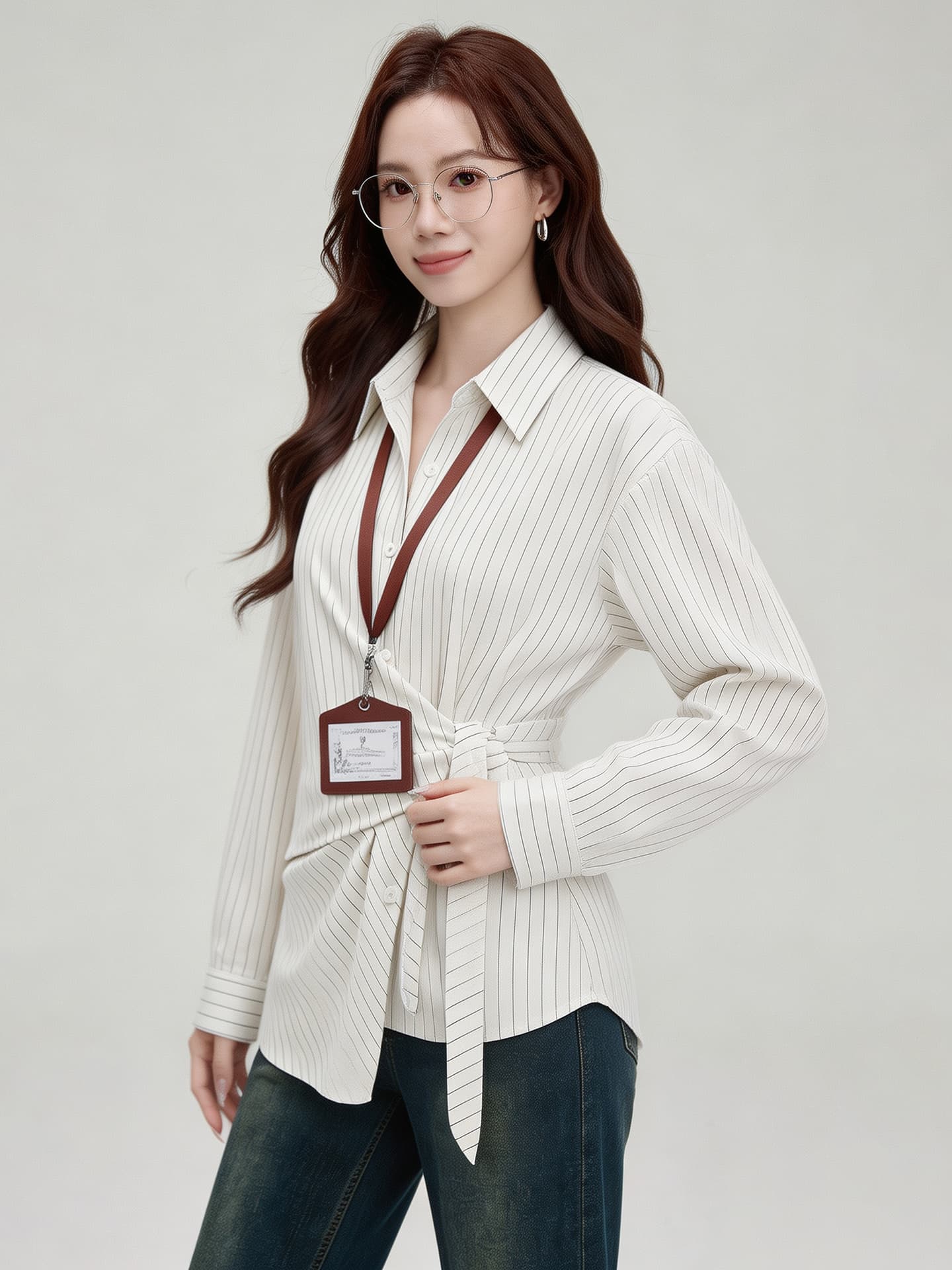 실사 2026 가을 새로운 한국 스타일 다용도 긴팔 허리 수축 캐주얼 셔츠 여성 셔츠 이미지 4