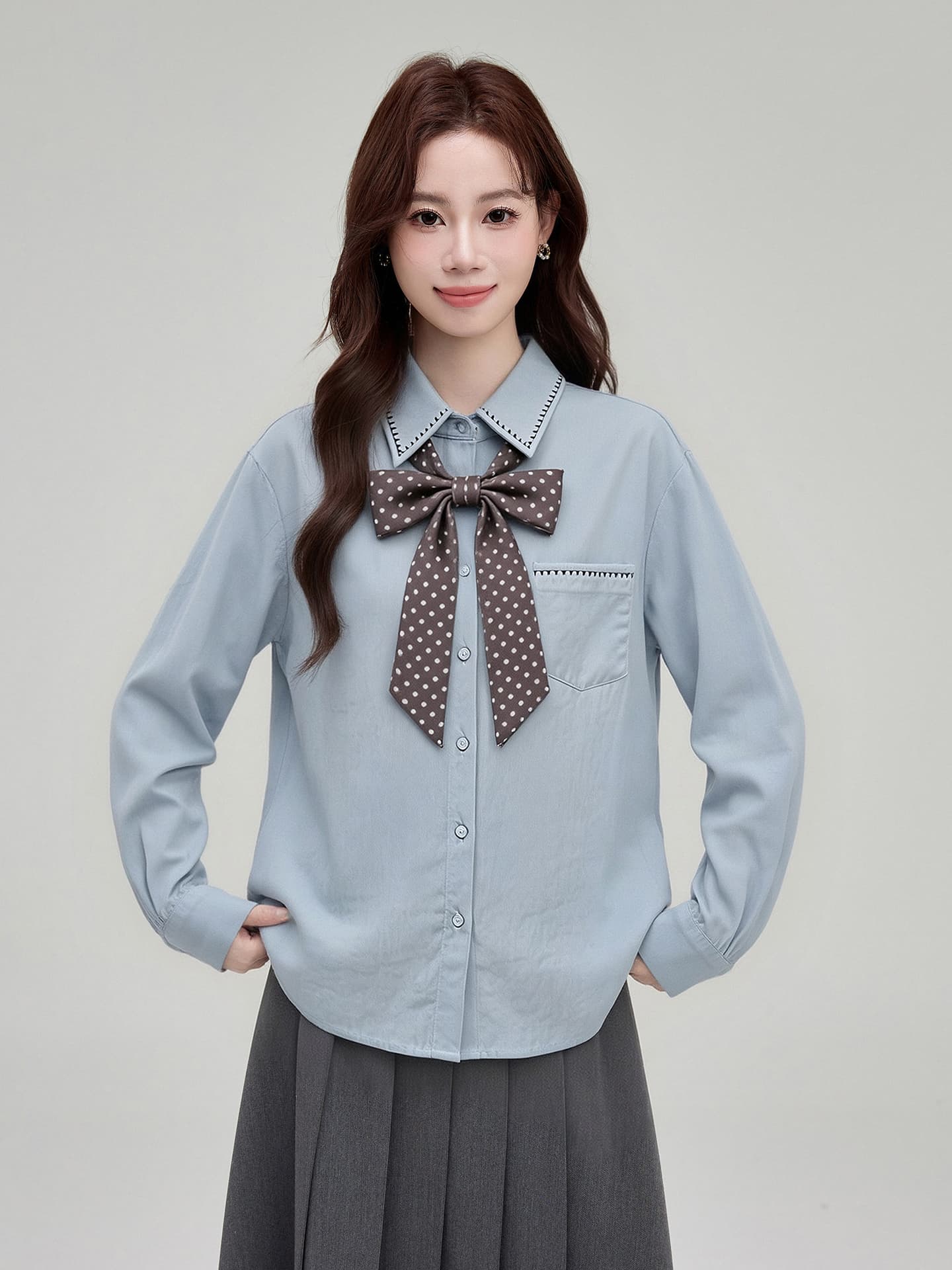 2026 실사 가을 긴팔 경력 출퇴근 착용 가져 가라. ol 셔츠 프랑스식 품격 고급 센스 새틴 저항 주름 셔츠 이미지 4