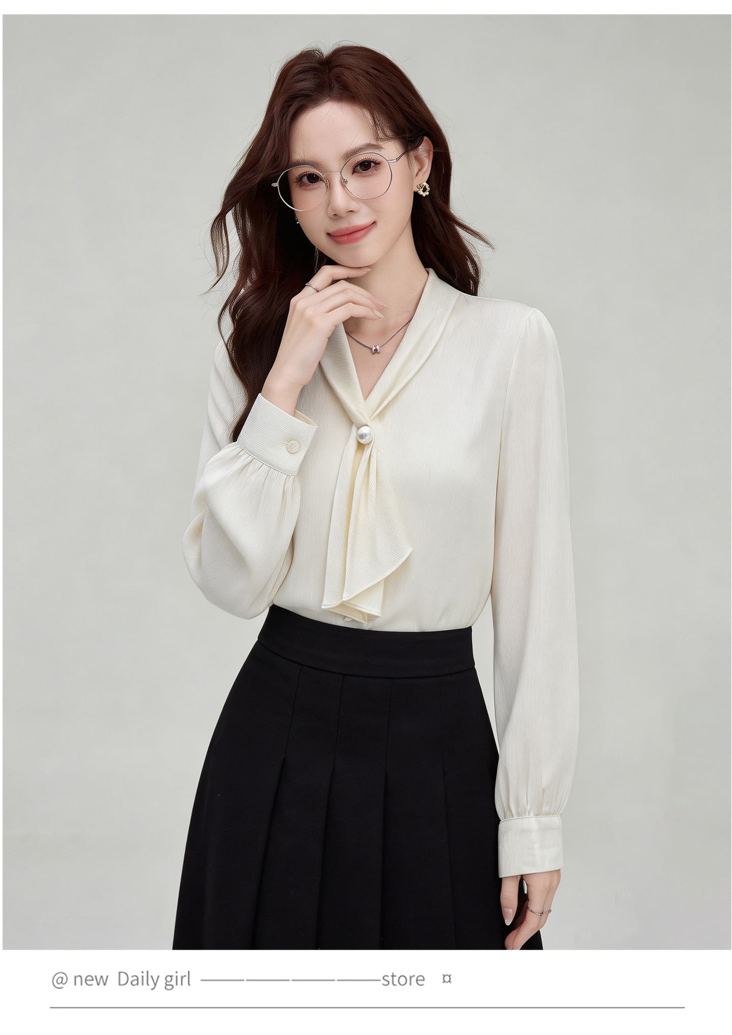 2026 실사 우아함 새틴 리본 폴로 칼라 여성 셔츠 고급 품격 도루 센스 루즈핏 셔츠 상세 이미지 15