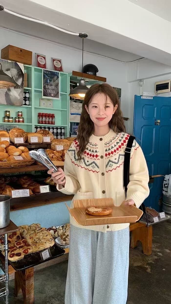 공정한 섬 회색 라운드 넥 스웨터 여성 코트 가을 겨울 겨울 느긋한 와이드 부드러운 찹쌀 두꺼운 니트 오픈 가디건 맨위 상세 이미지 8