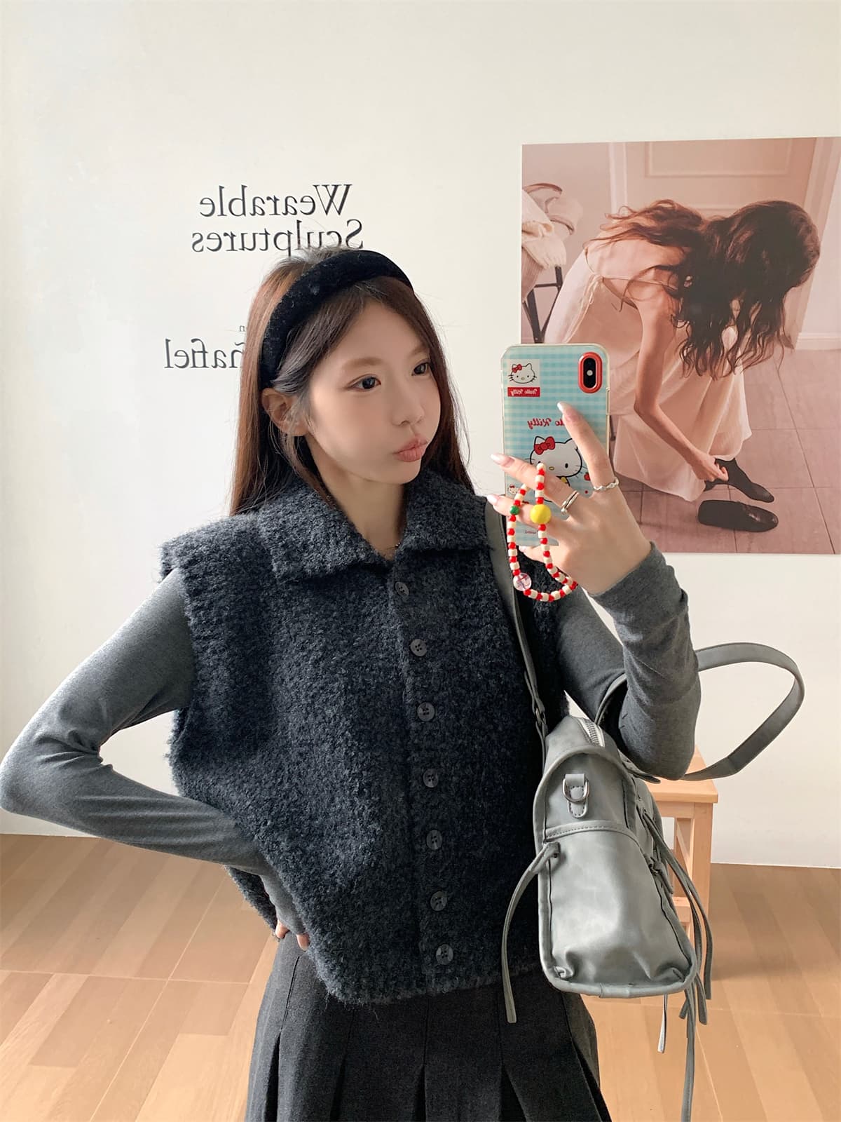 가을 새로운 한국 동대문 일본식 학원 스타일 니트 민소매 터틀넥 스웨터 베스트 조끼 상세 이미지 3