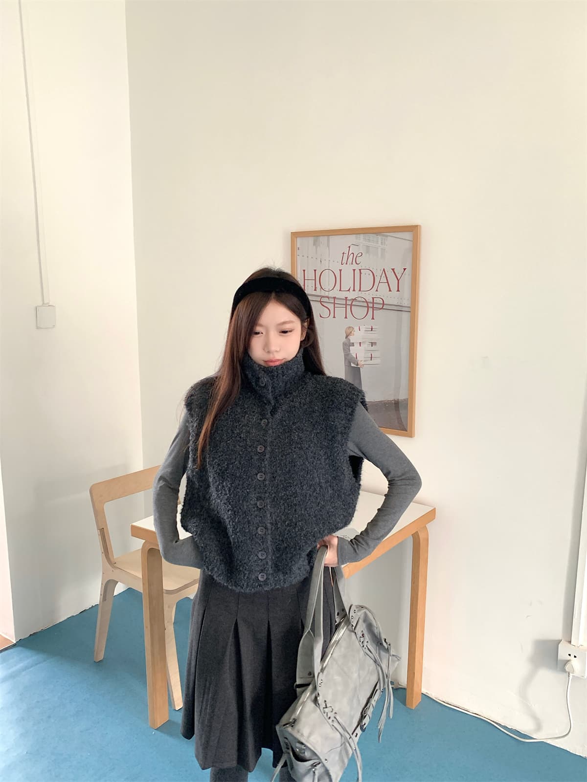 가을 새로운 한국 동대문 일본식 학원 스타일 니트 민소매 터틀넥 스웨터 베스트 조끼 상세 이미지 8