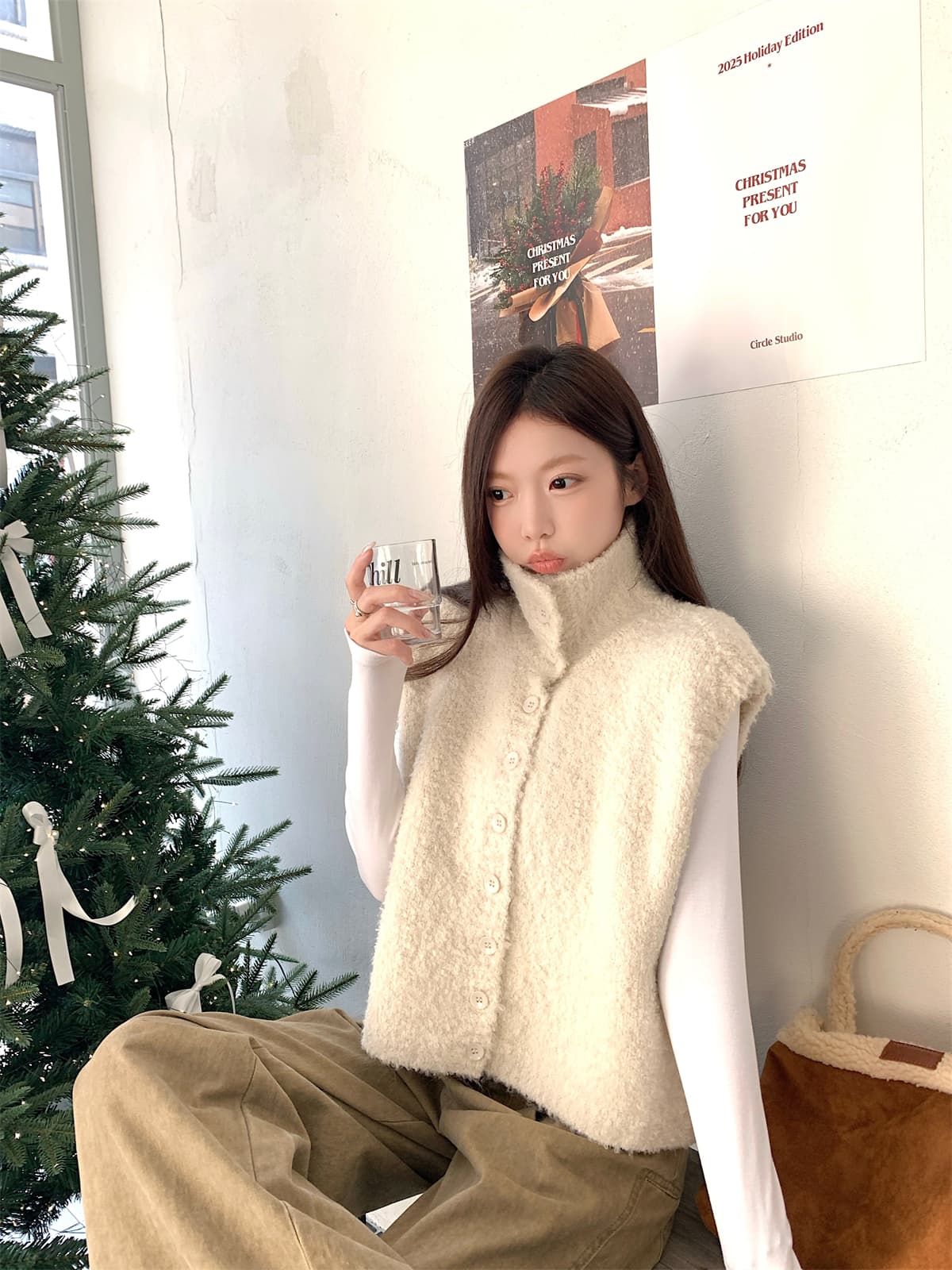 가을 새로운 한국 동대문 일본식 학원 스타일 니트 민소매 터틀넥 스웨터 베스트 조끼 상세 이미지 26