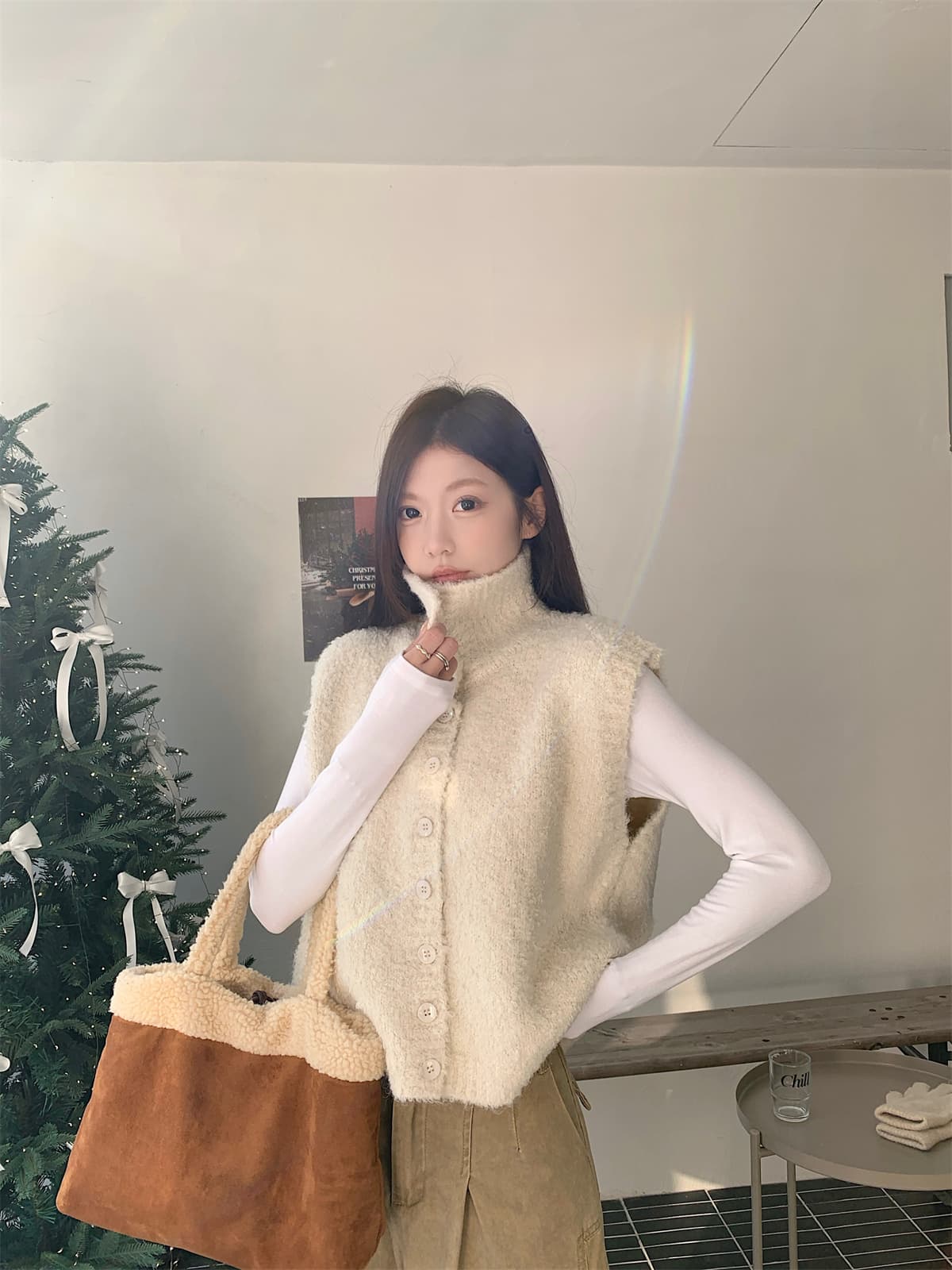 가을 새로운 한국 동대문 일본식 학원 스타일 니트 민소매 터틀넥 스웨터 베스트 조끼 상세 이미지 27