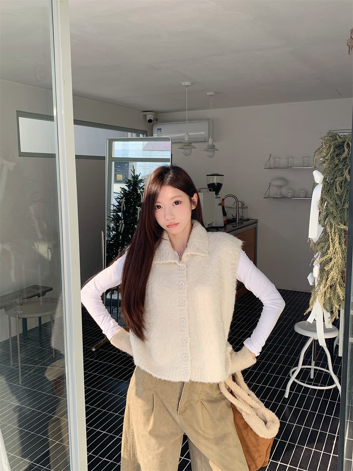가을 새로운 한국 동대문 일본식 학원 스타일 니트 민소매 터틀넥 스웨터 베스트 조끼 상세 이미지 30