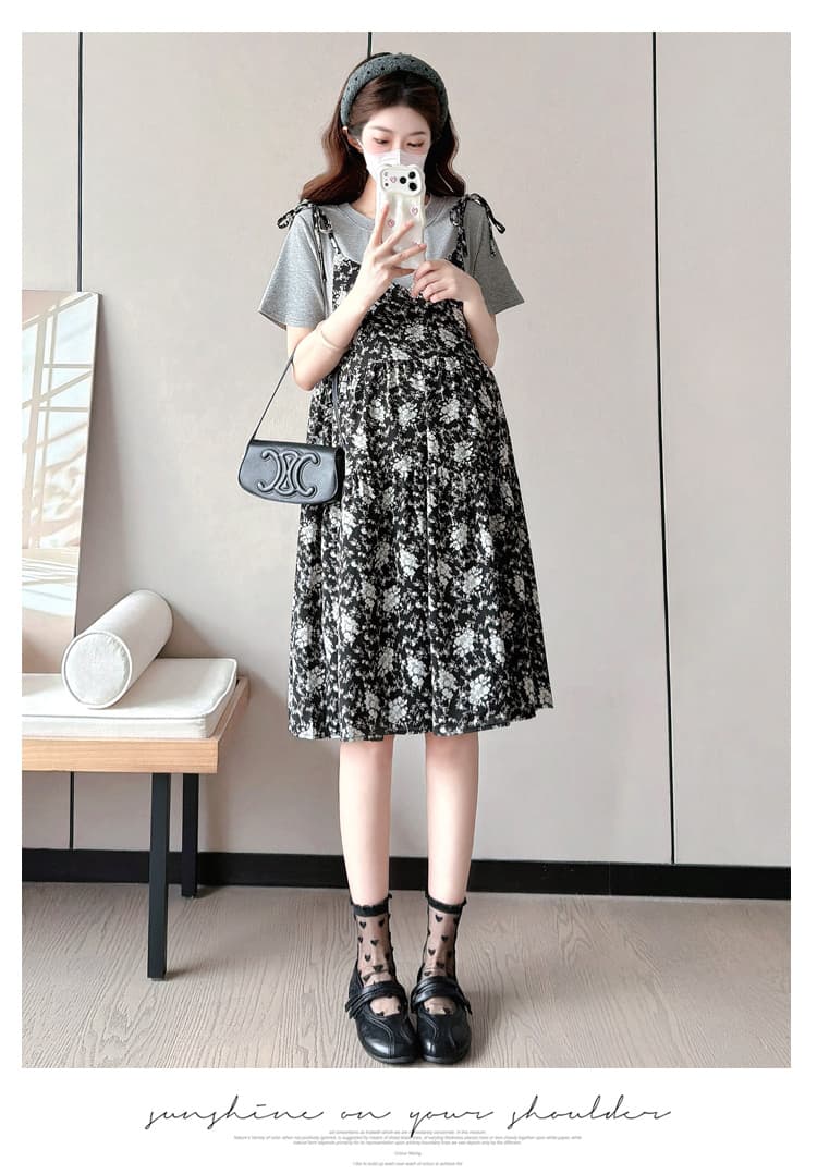 실사 여름 새로운 티셔츠 패치워크 꽃무늬 페이크 레이어드 달콤함 연령 감소 임산부 빅 사이즈 드레스 상세 이미지 9