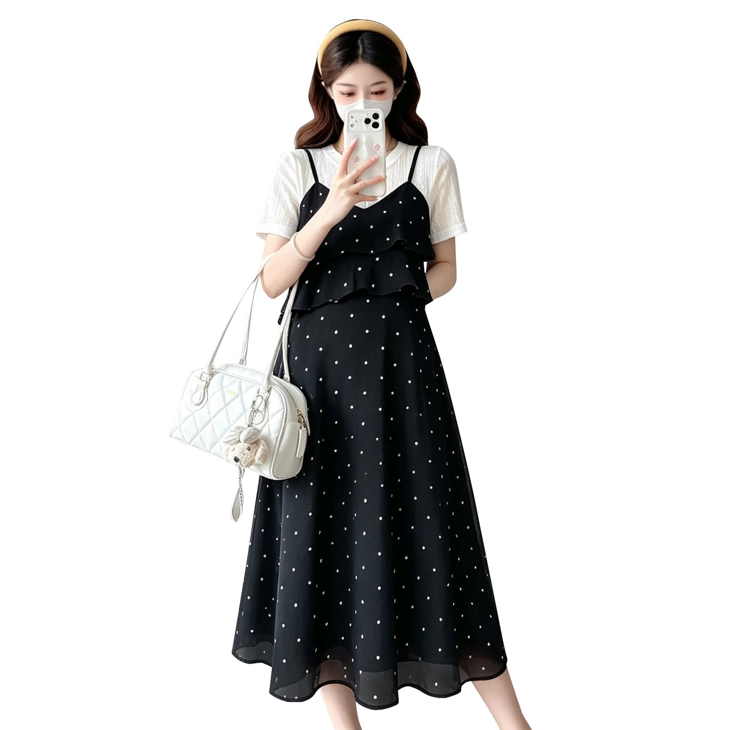 실사 여름 새로운 한국 스타일 티셔츠 패치워크 페이크 레이어드 품격 슬림해 보이는 임산부 빅 사이즈 드레스 이미지 5