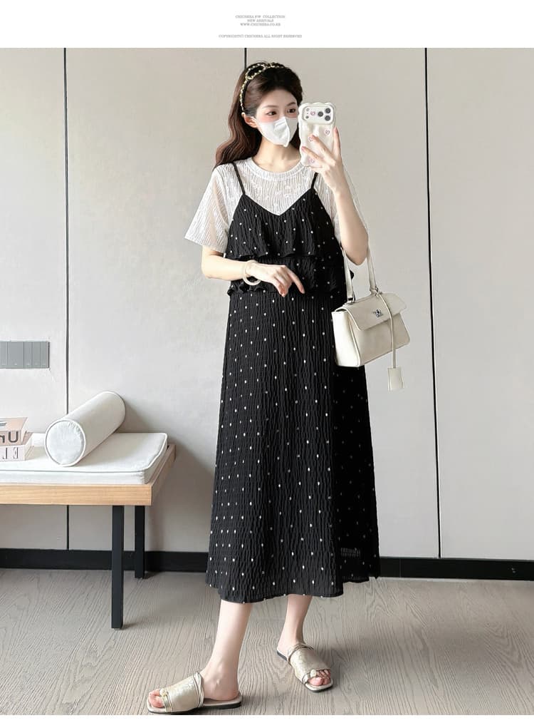 실사 여름 새로운 레이스 티셔츠 패치워크 페이크 레이어드 품격 슬림해 보이는 임산부 빅 사이즈 드레스 상세 이미지 15