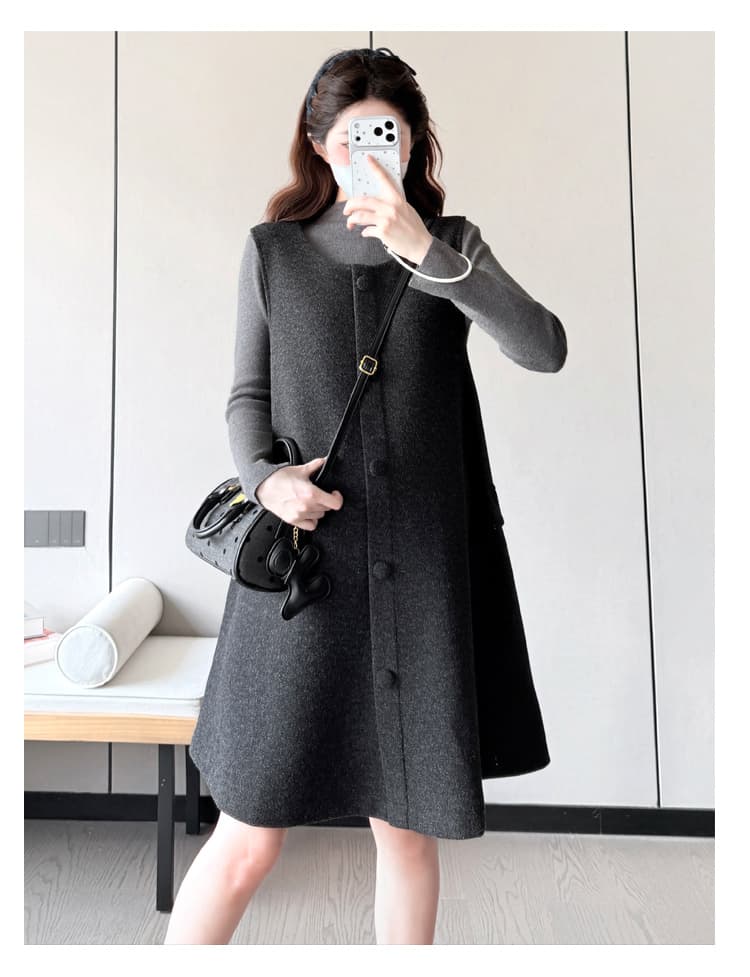 실사 가을 겨울철 새로운 한국 스타일 중간 길이 품격 표지 배 모직 임산부 드레스 예쁜 스웨터 상세 이미지 14