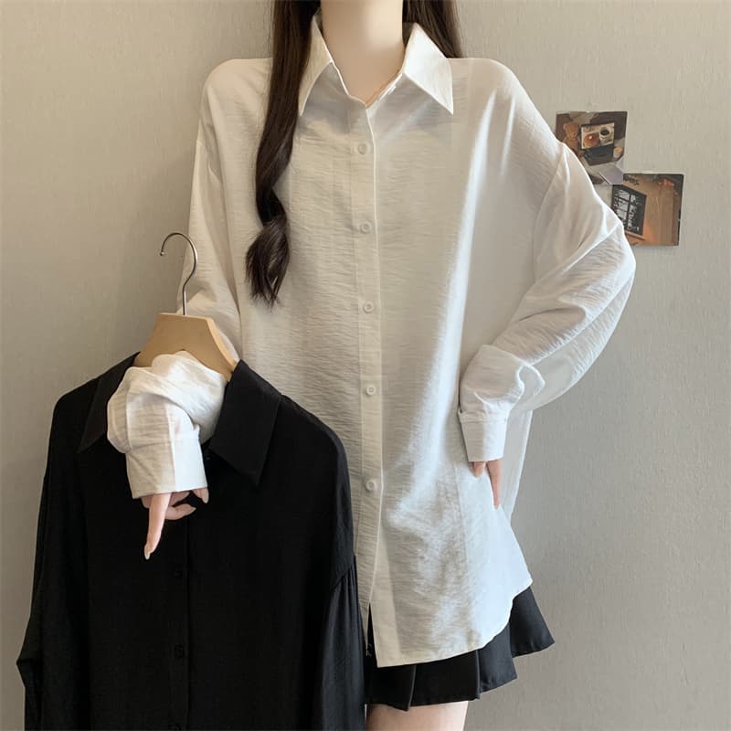 빅 사이즈 화이트 쉬폰 긴팔 여성 셔츠 봄 드레스 얇은 스타일 외부 가져 가라. 셔츠 지방 mm 레트로 중간 길이 재킷 맨위 이미지 2