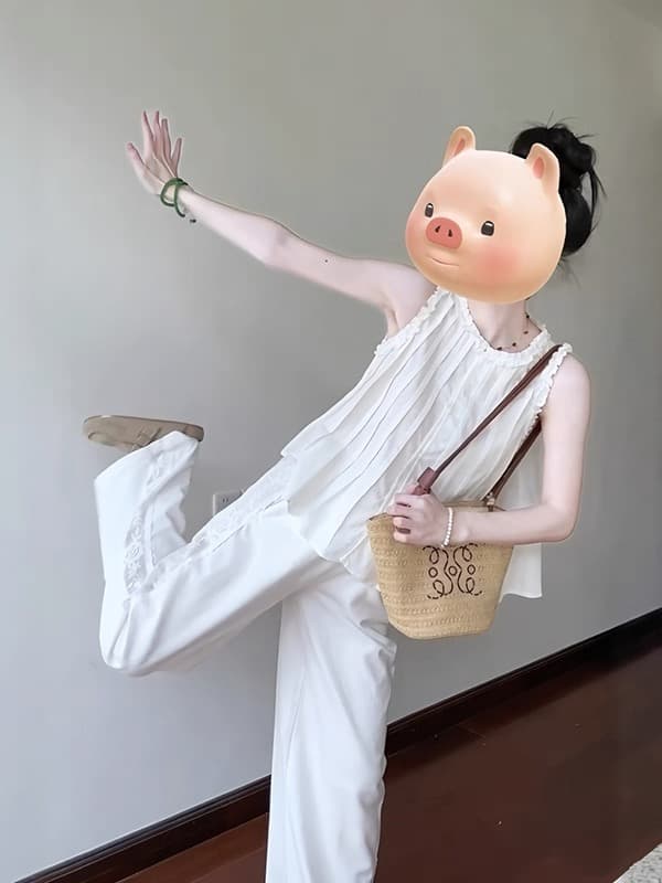 화이트 조끼 셔츠 맨위 여성 상세 이미지 2