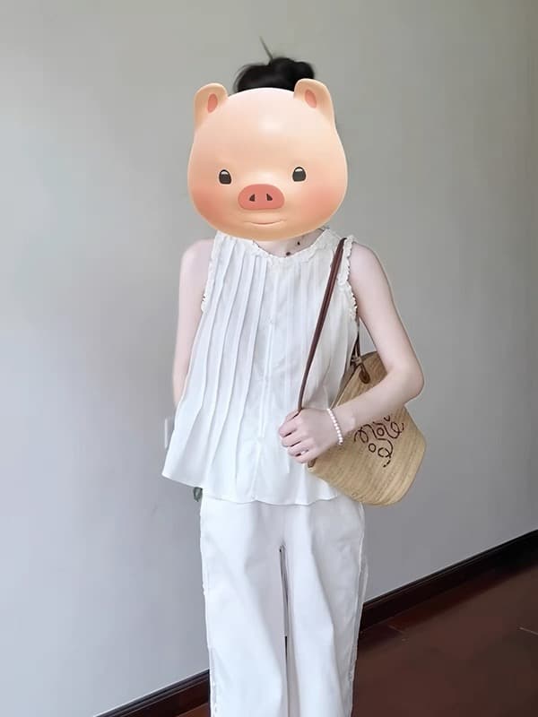 화이트 조끼 셔츠 맨위 여성 상세 이미지 3