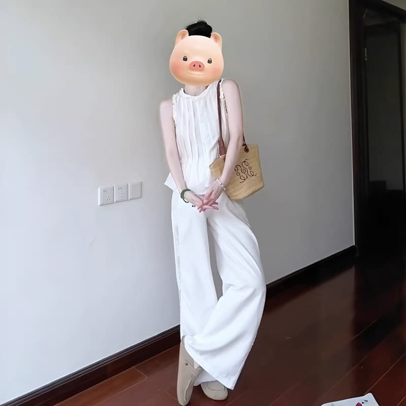 화이트 조끼 셔츠 맨위 여성 상세 이미지 5