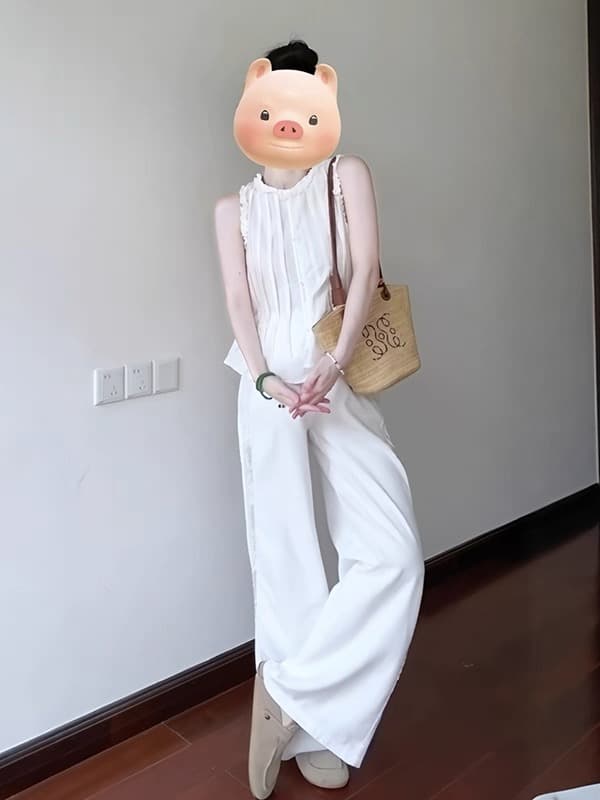 화이트 조끼 셔츠 맨위 여성 상세 이미지 7