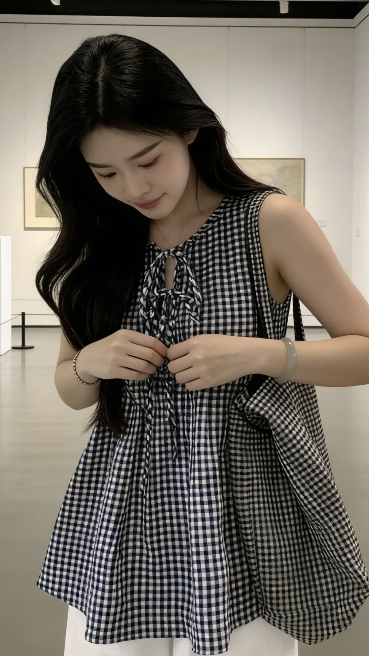 체크무늬 조끼 셔츠 맨위 여성 상세 이미지 2