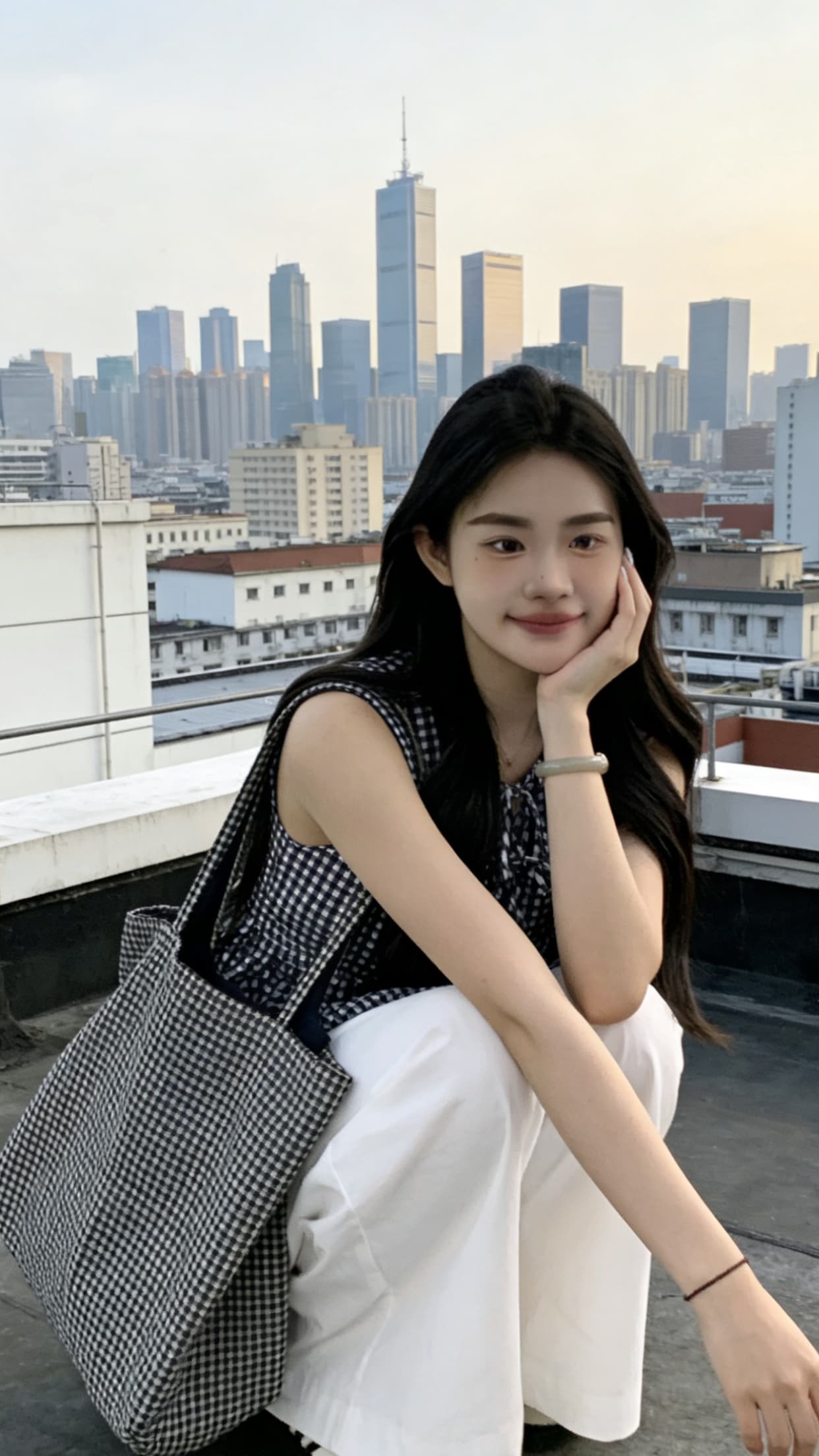 체크무늬 조끼 셔츠 맨위 여성 상세 이미지 6