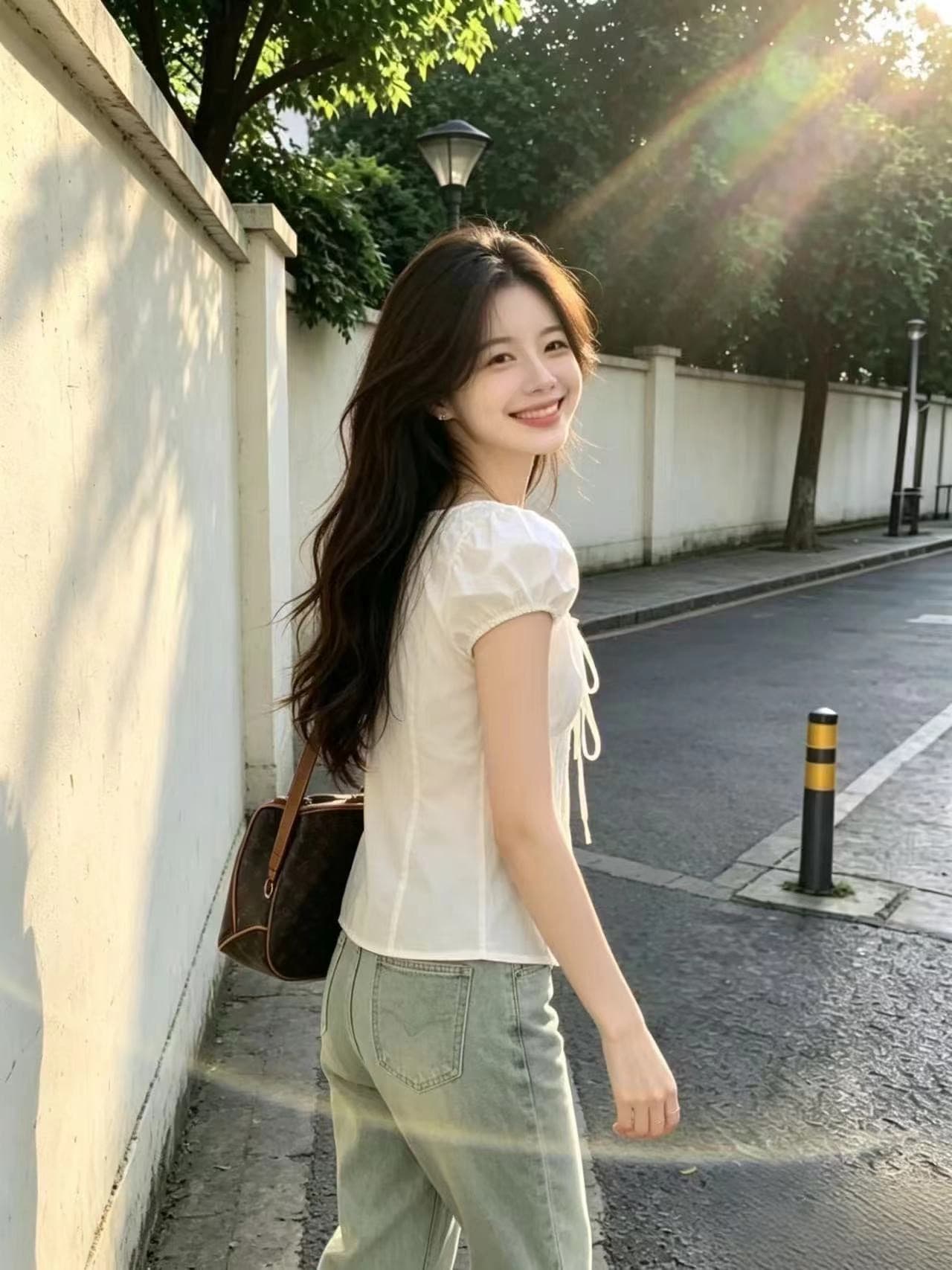거품 소매 스트랩 셔츠 맨위 여성 상세 이미지 8
