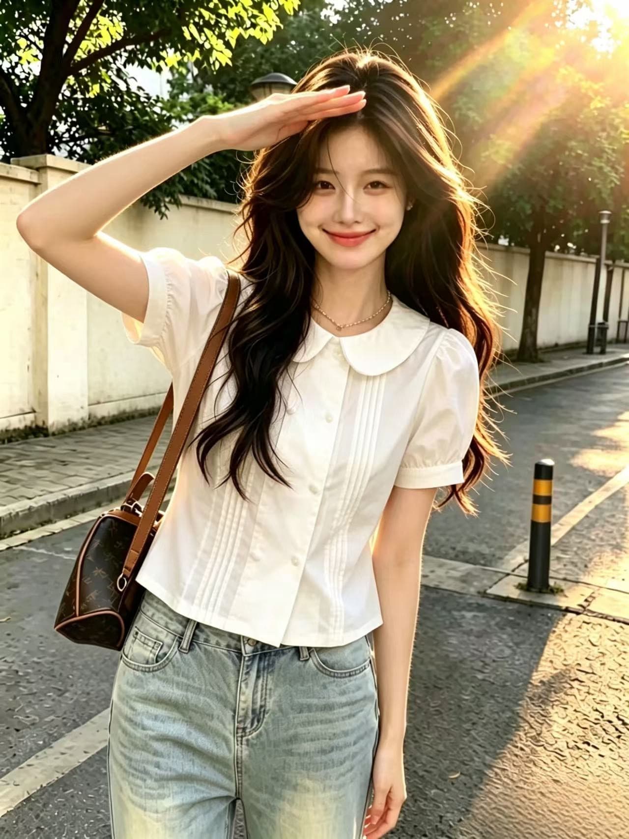 베이비 칼라 흰 셔츠 맨위 여성 이미지 3