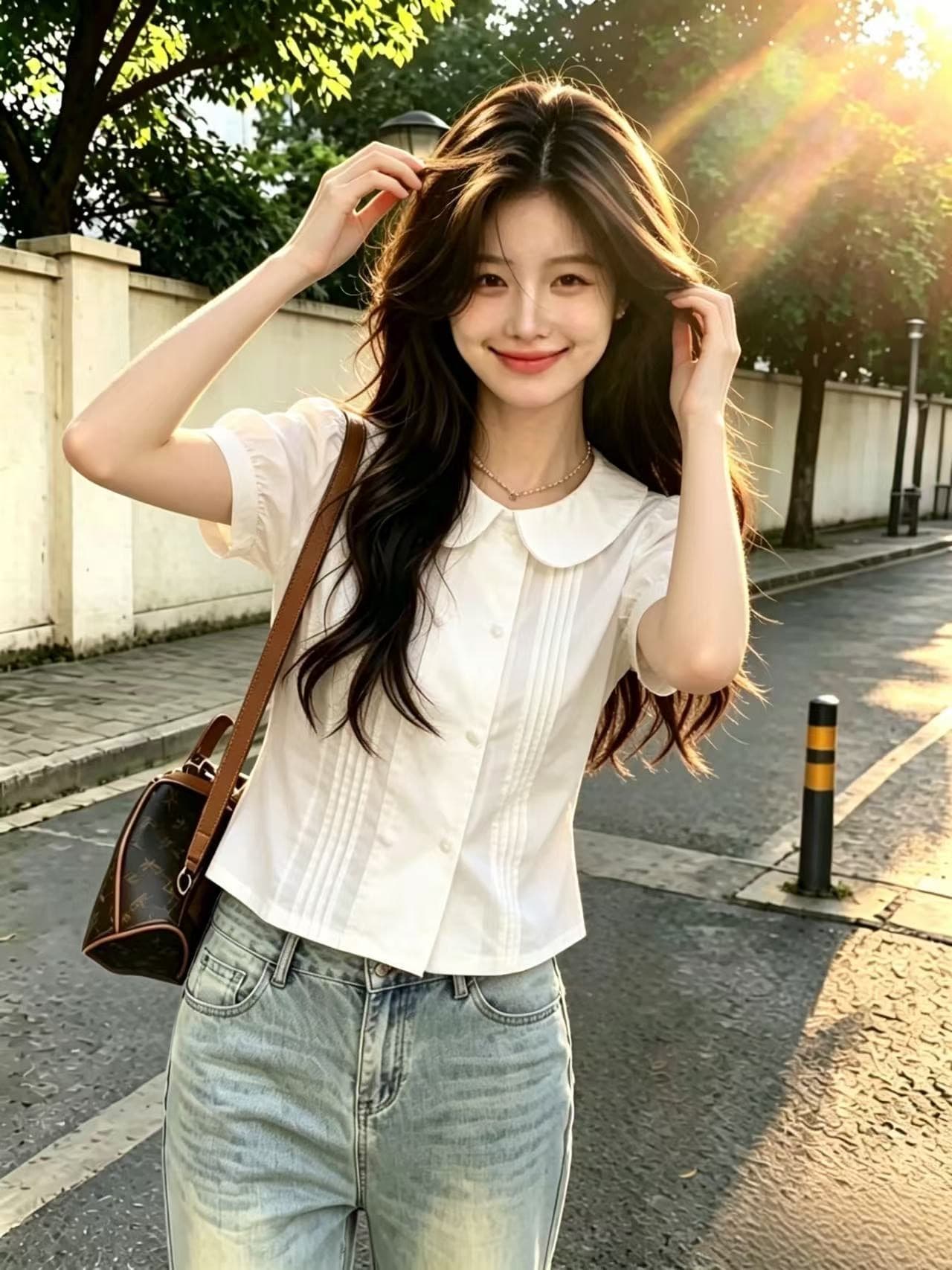 베이비 칼라 흰 셔츠 맨위 여성 이미지 4