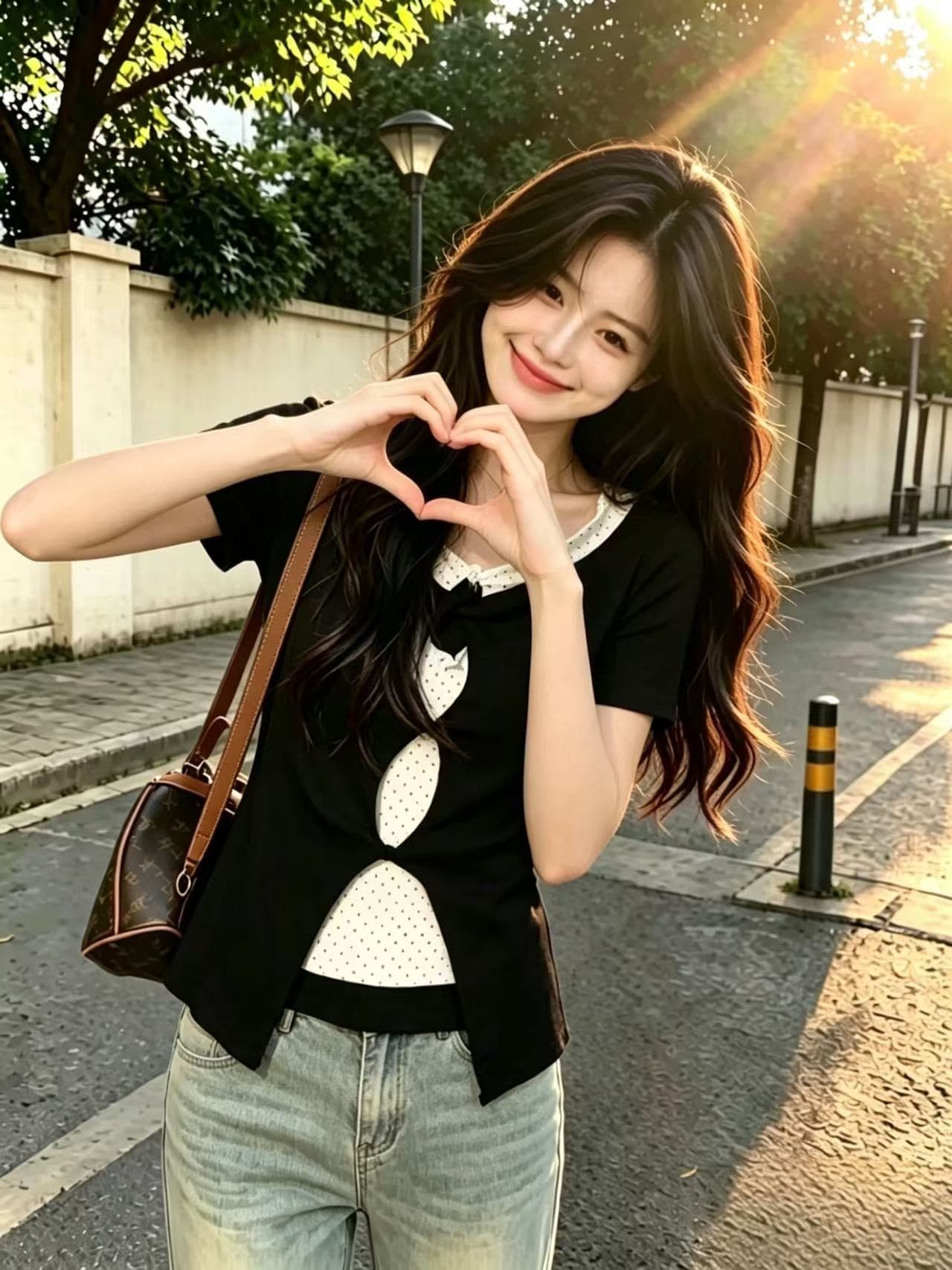 페이크 레이어드 홀로우 아웃 도트 무늬 맨위 여성 이미지 2