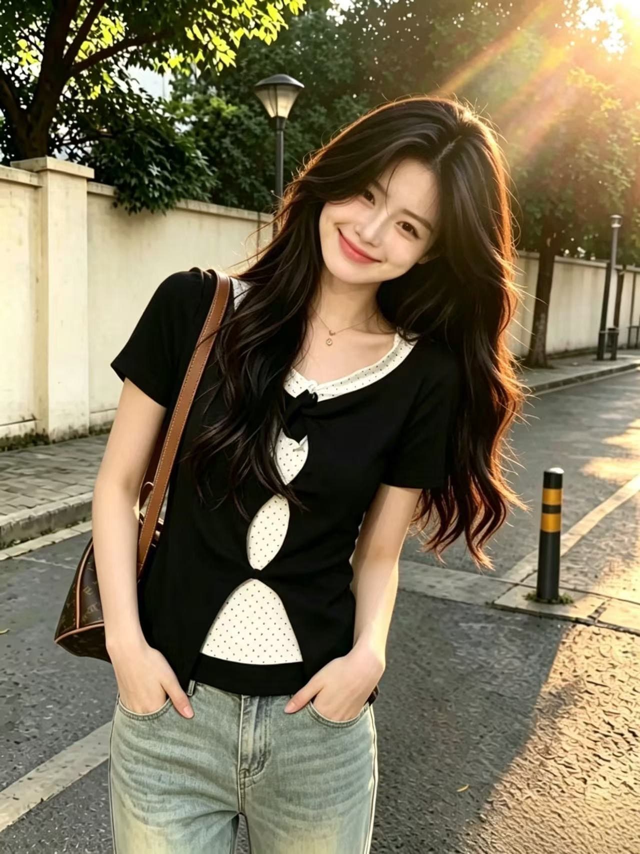 페이크 레이어드 홀로우 아웃 도트 무늬 맨위 여성 이미지 3