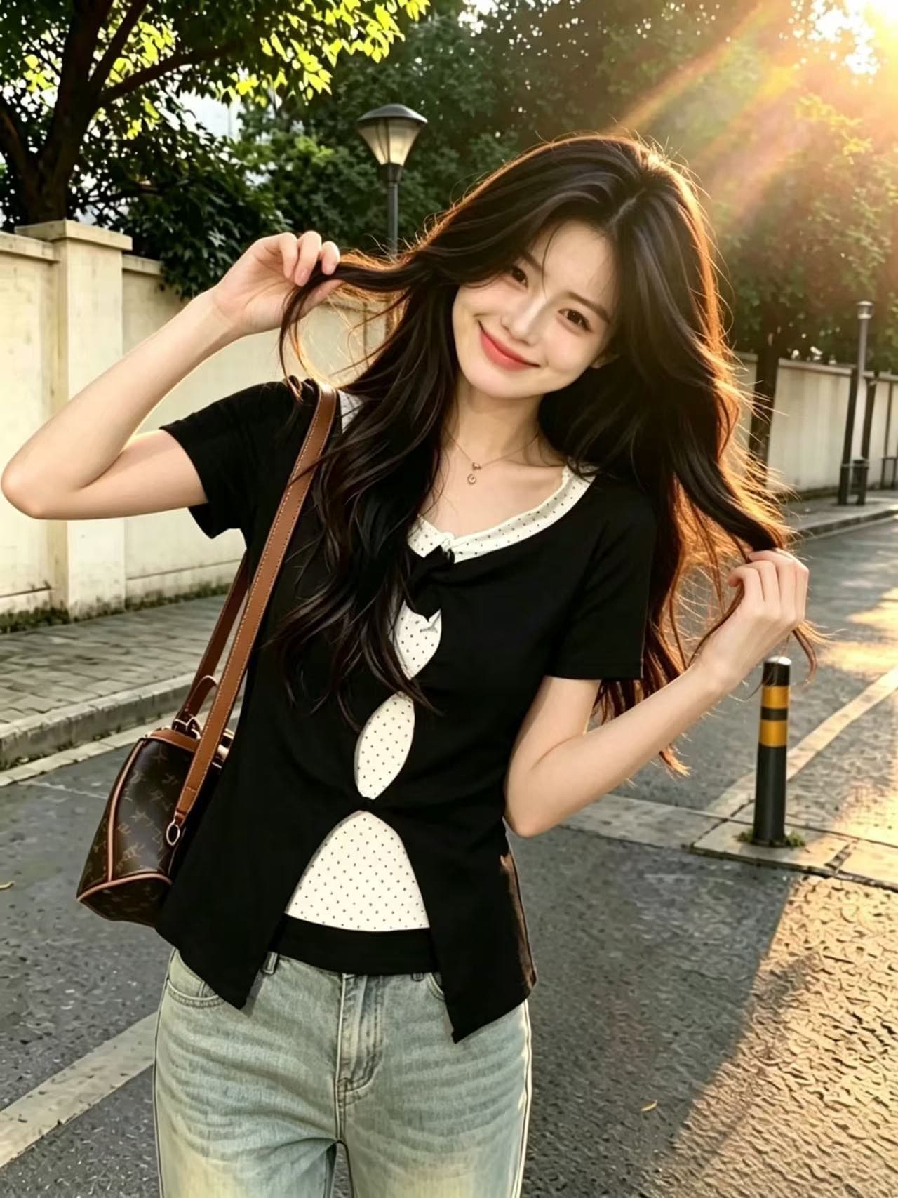 페이크 레이어드 홀로우 아웃 도트 무늬 맨위 여성 상세 이미지 5