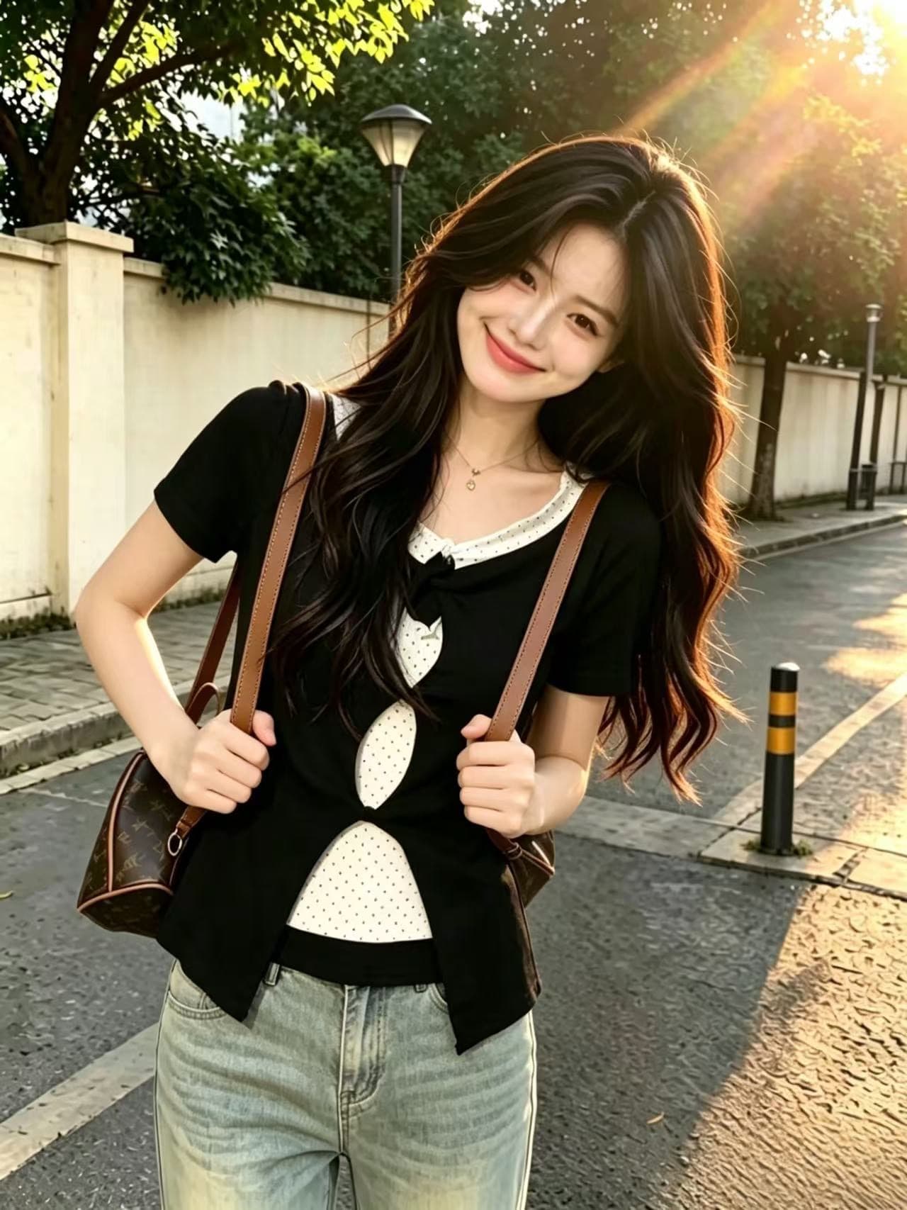 페이크 레이어드 홀로우 아웃 도트 무늬 맨위 여성 상세 이미지 7