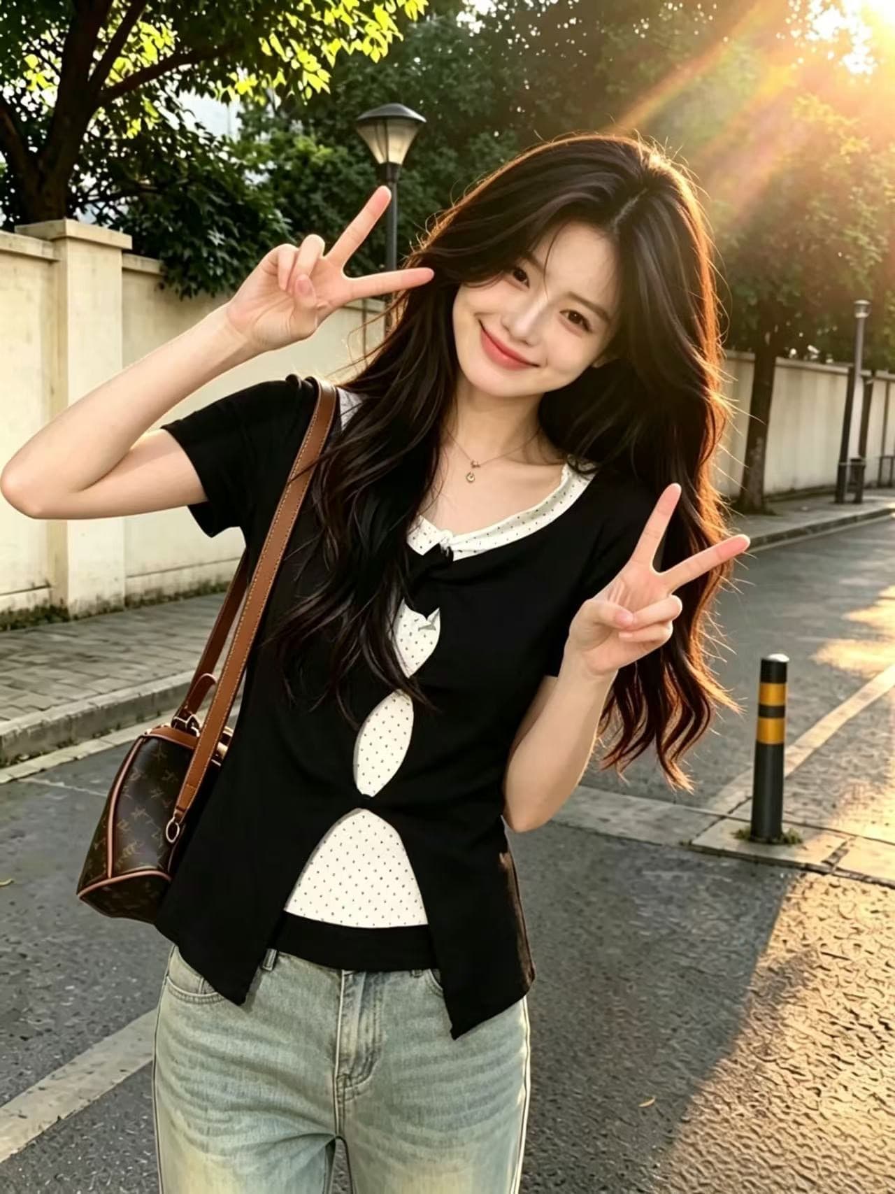 페이크 레이어드 홀로우 아웃 도트 무늬 맨위 여성 상세 이미지 8