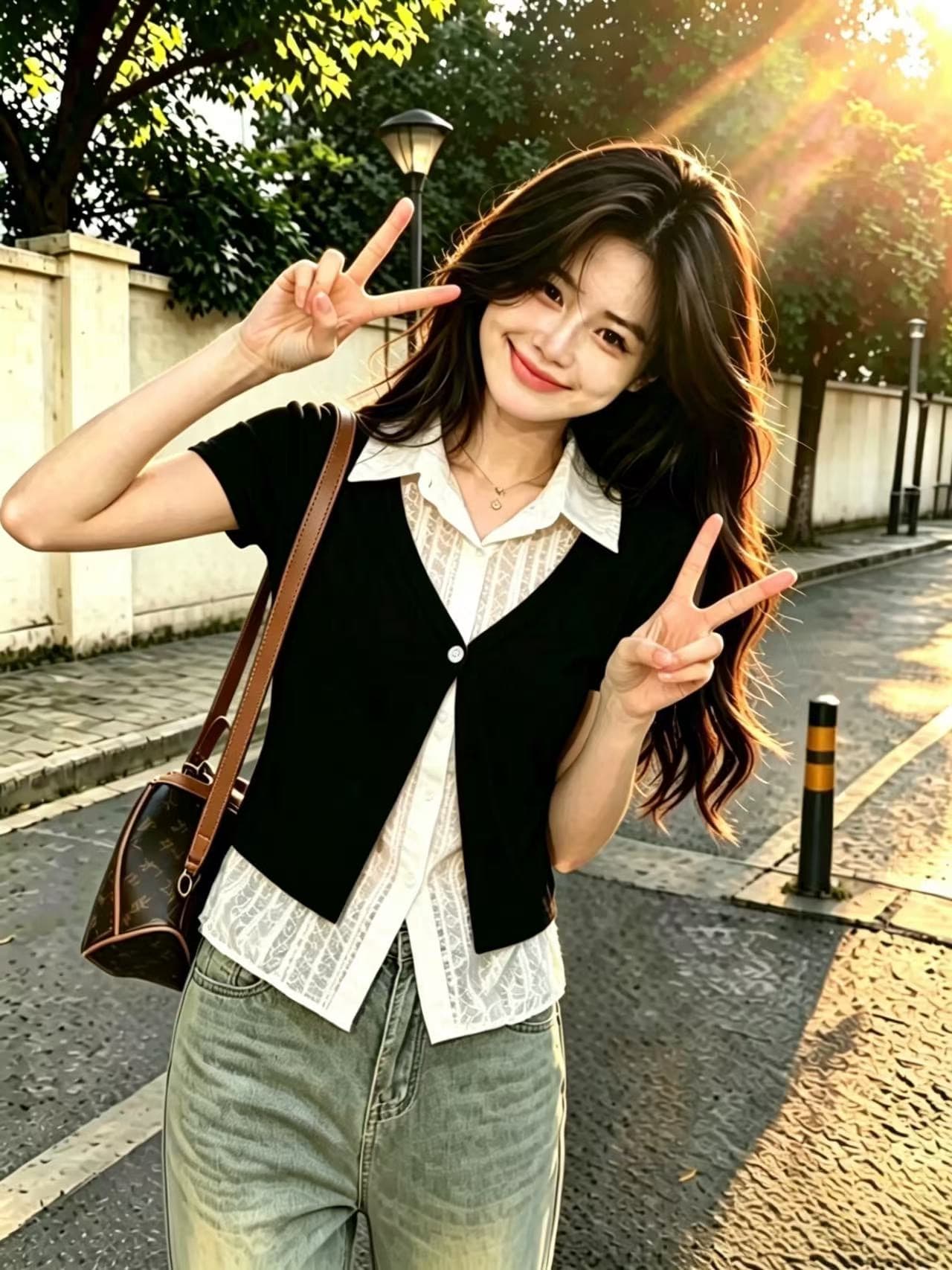 페이크 레이어드 패치워크 레이스 셔츠 맨위 여성 상세 이미지 7