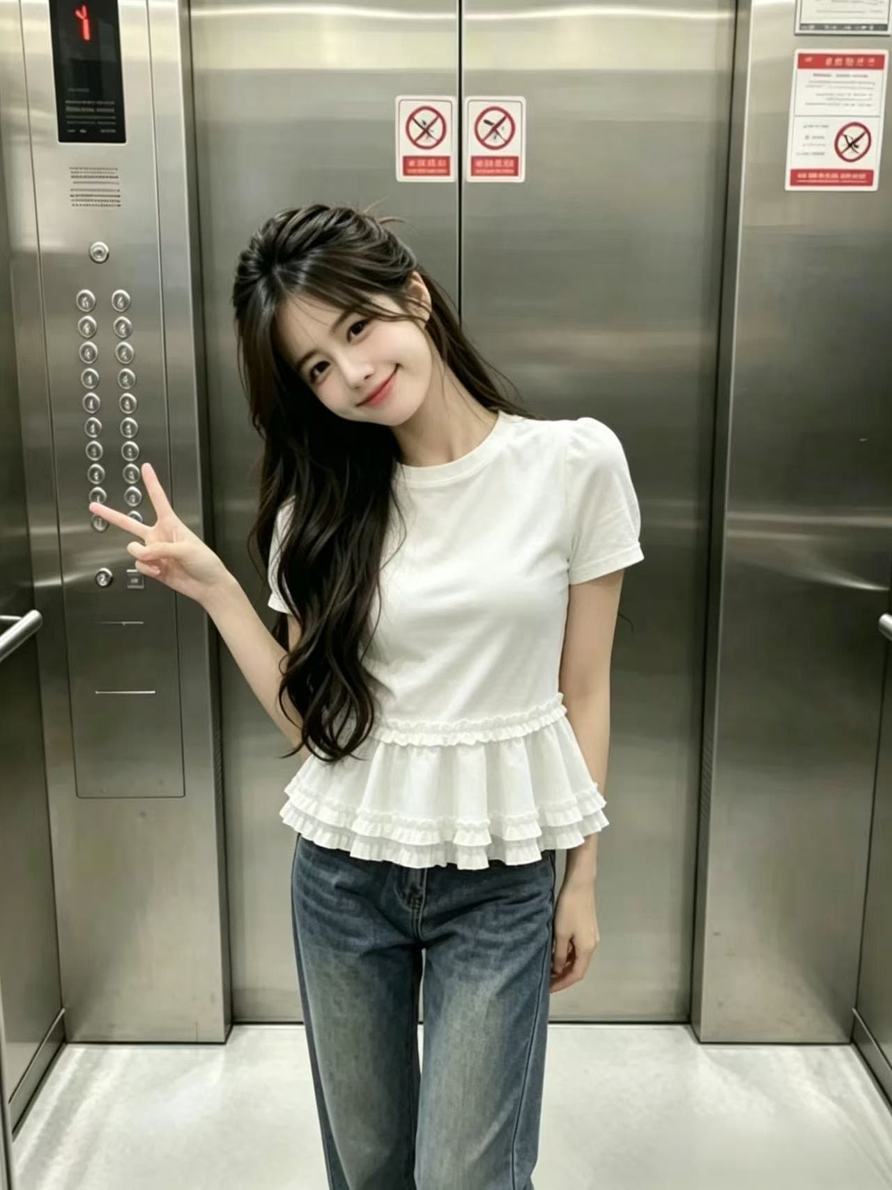 프릴 티셔츠 맨위 여성 상세 이미지 3