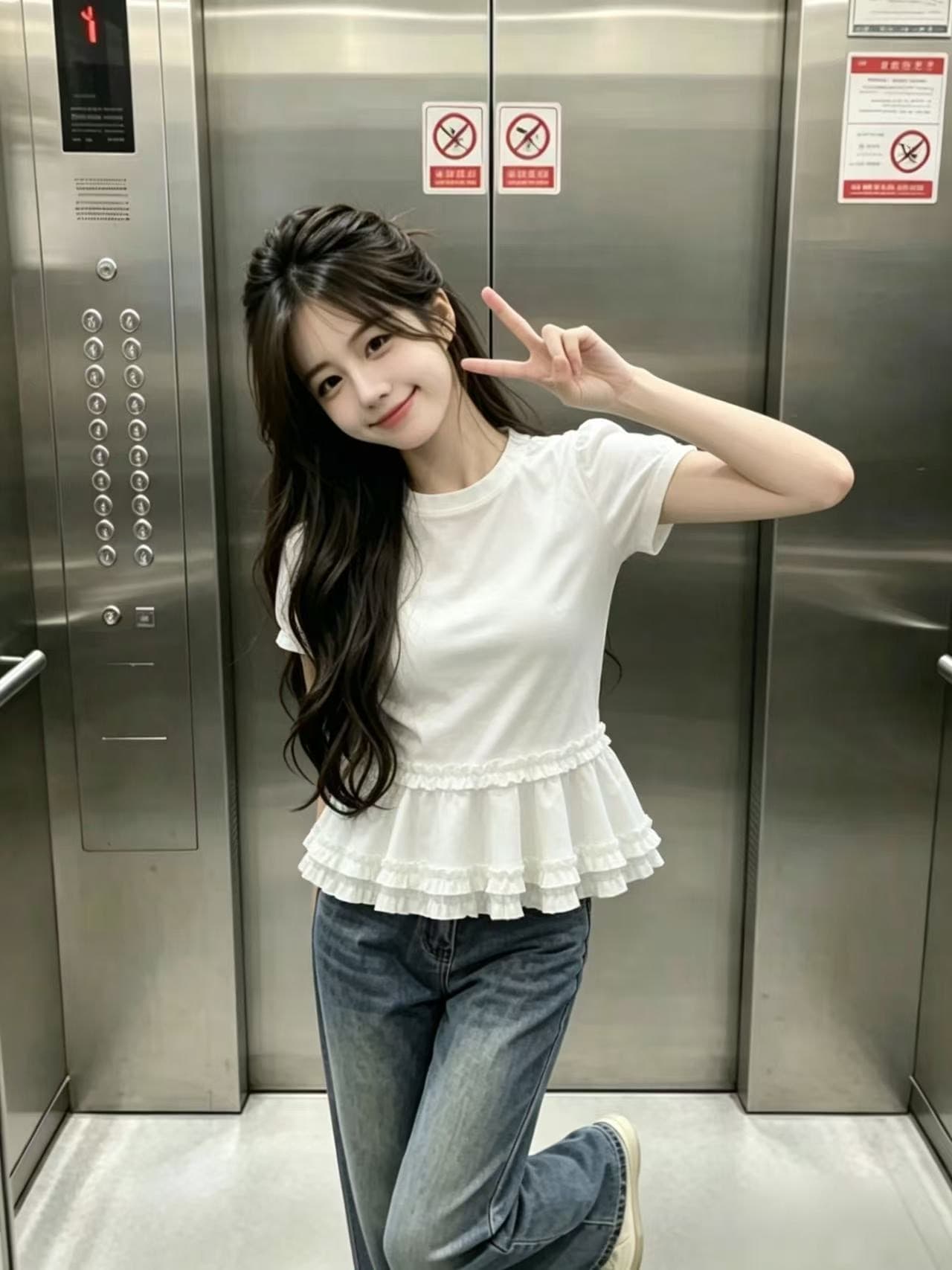 프릴 티셔츠 맨위 여성 상세 이미지 5