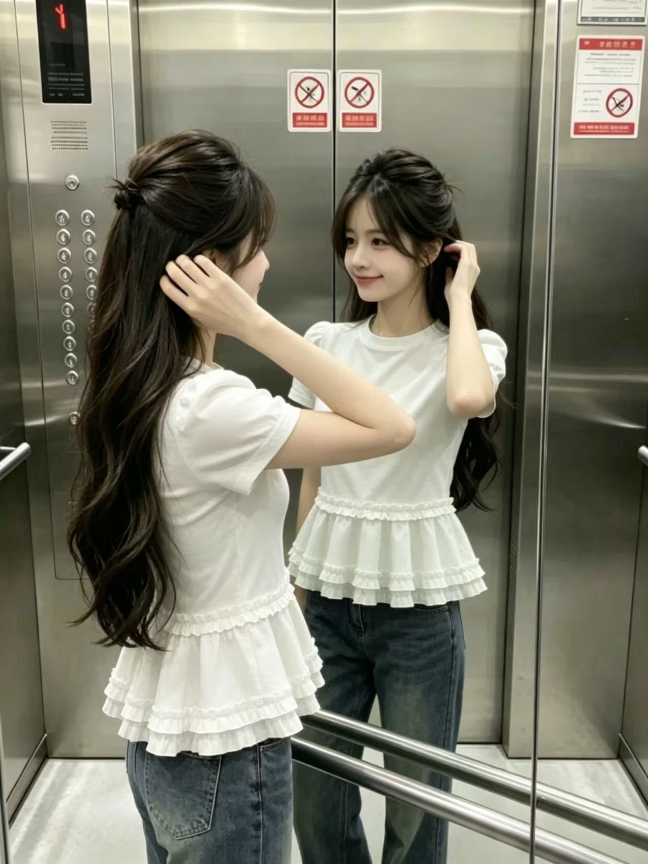 프릴 티셔츠 맨위 여성 상세 이미지 7