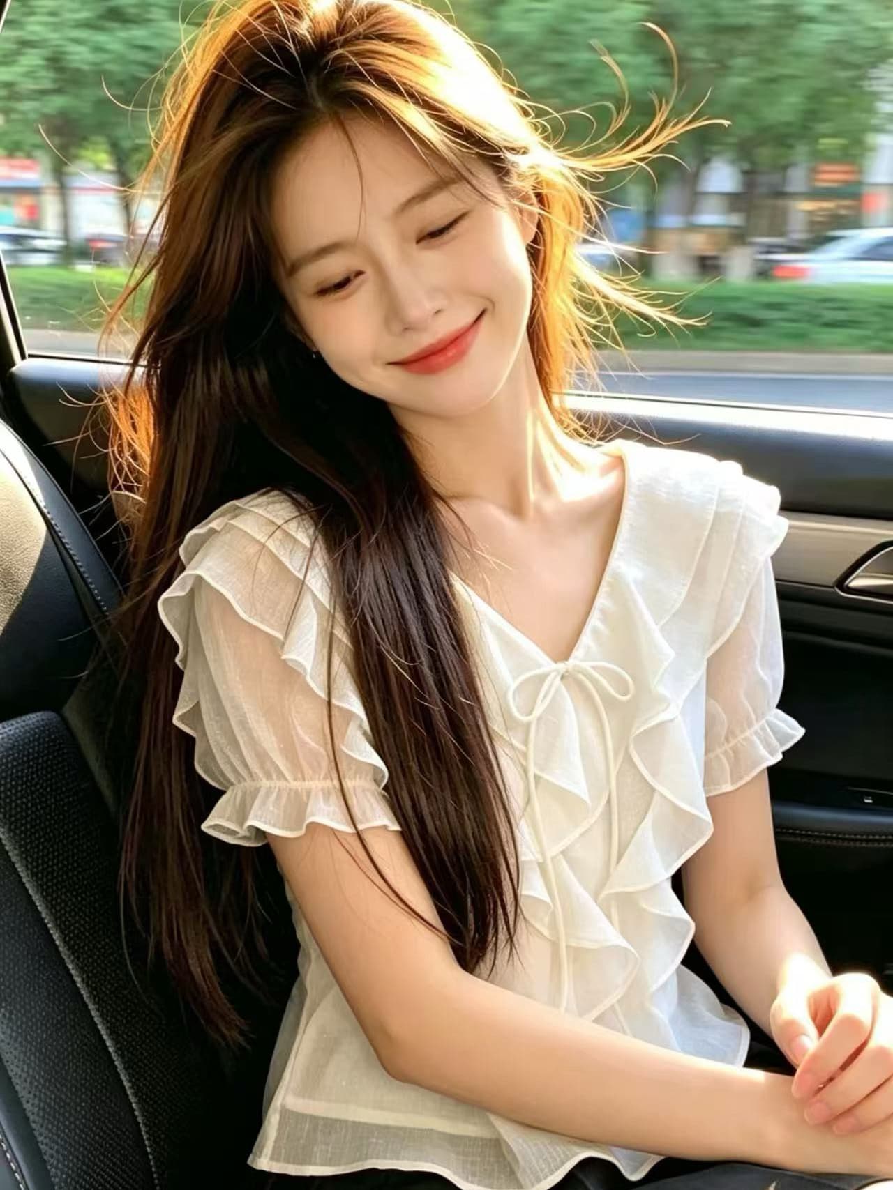 프릴 거품 소매 셔츠 맨위 여성 이미지 2