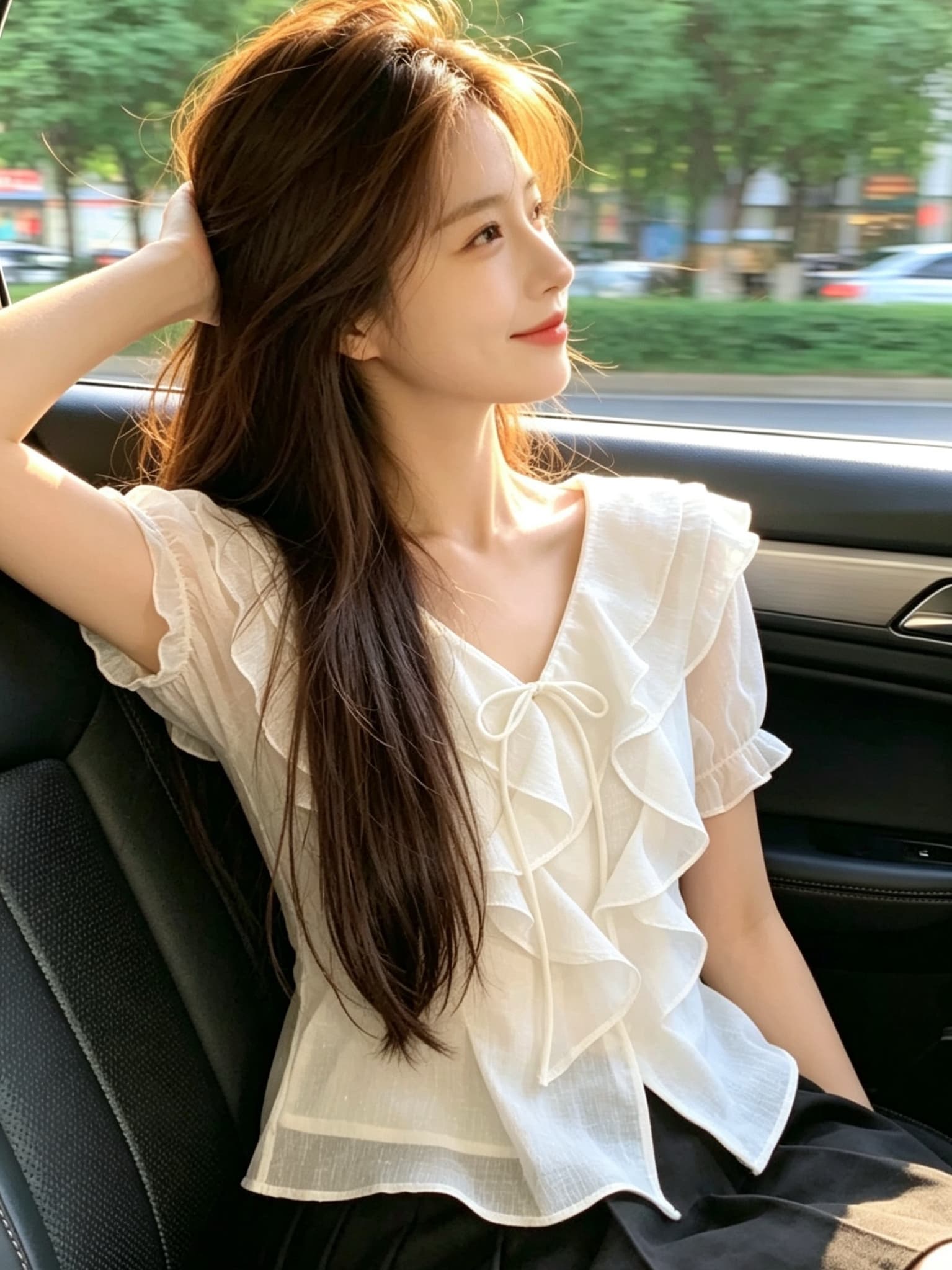 프릴 거품 소매 셔츠 맨위 여성 상세 이미지 7