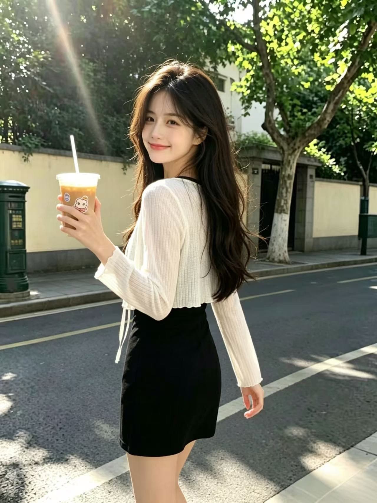 화이트 니트 자외선 차단 오픈 가디건 작은 숄 여성 상세 이미지 8