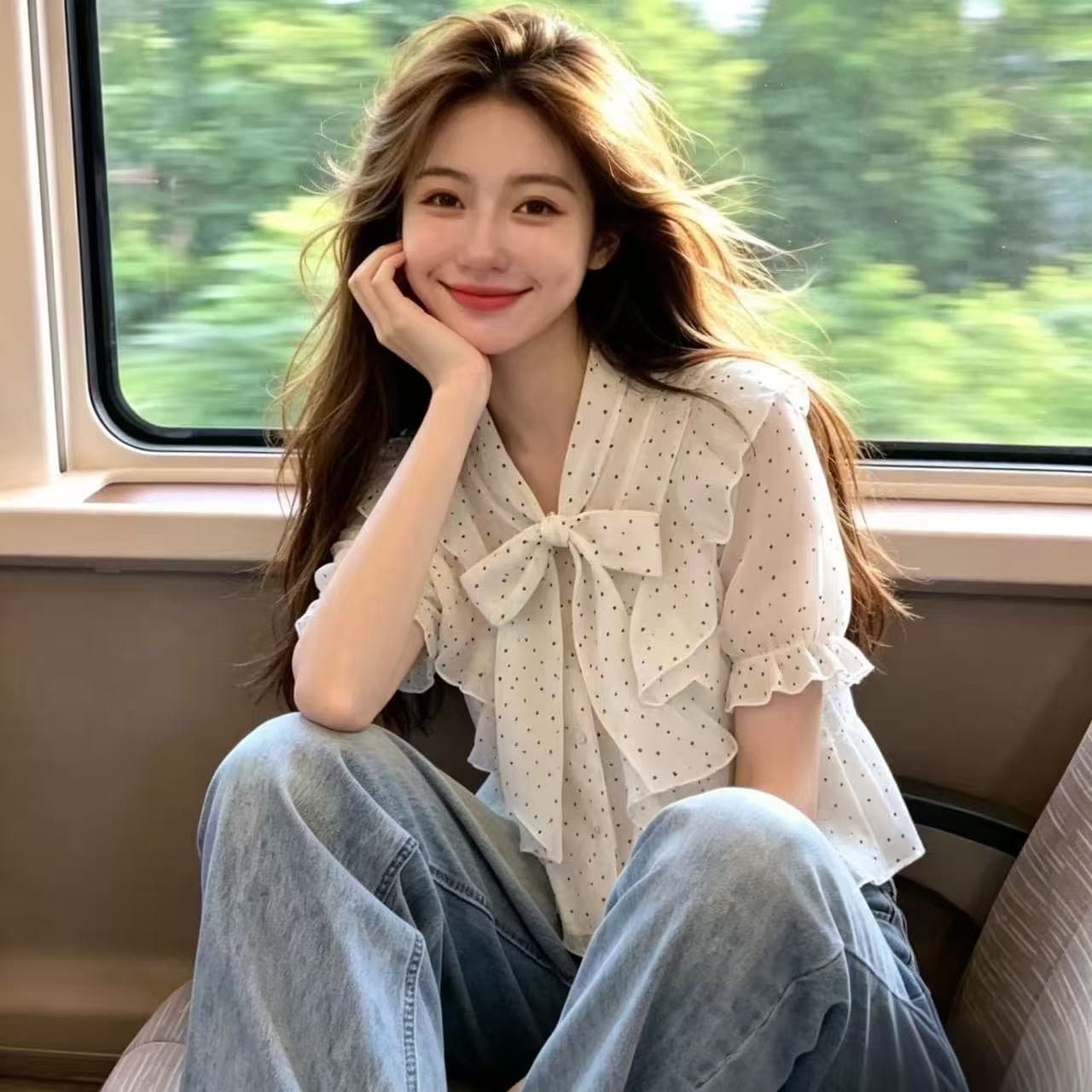 나비 매듭 레이스 업 셔츠 맨위 여성 상세 이미지 5