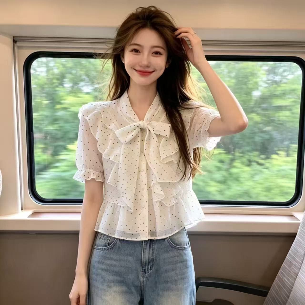 나비 매듭 레이스 업 셔츠 맨위 여성 상세 이미지 12