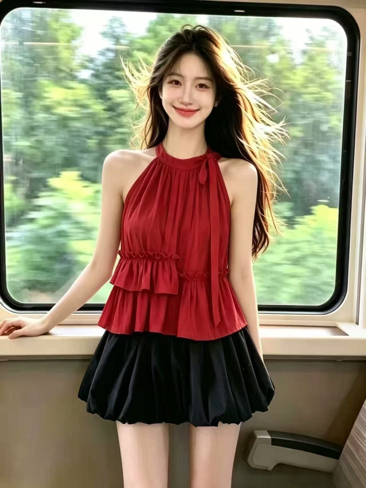 프릴 행침 목 셔츠 맨위 여성 상세 이미지 2