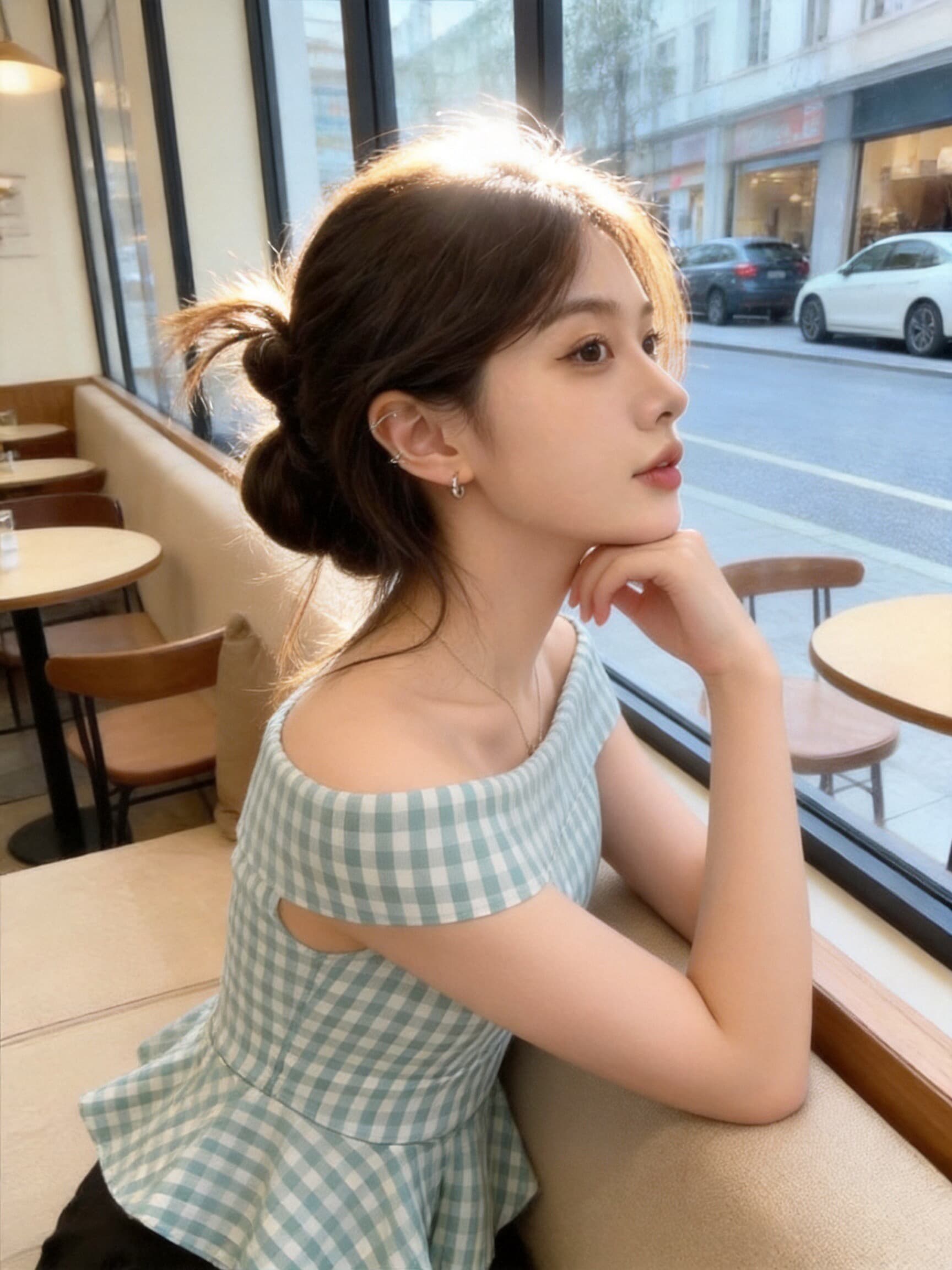 그리드 애버딘 오프숄더 오프숄더 셔츠 맨위 여성 상세 이미지 5