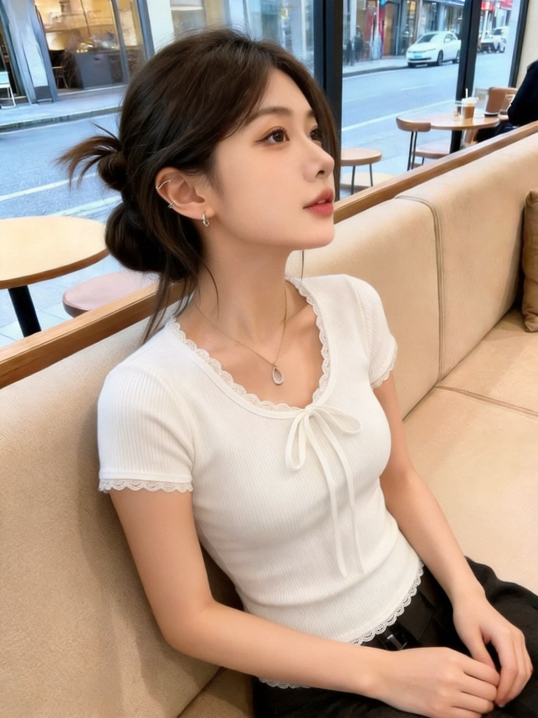 화이트 레이스 레이스 레이스업 맨위 여성 이미지 4
