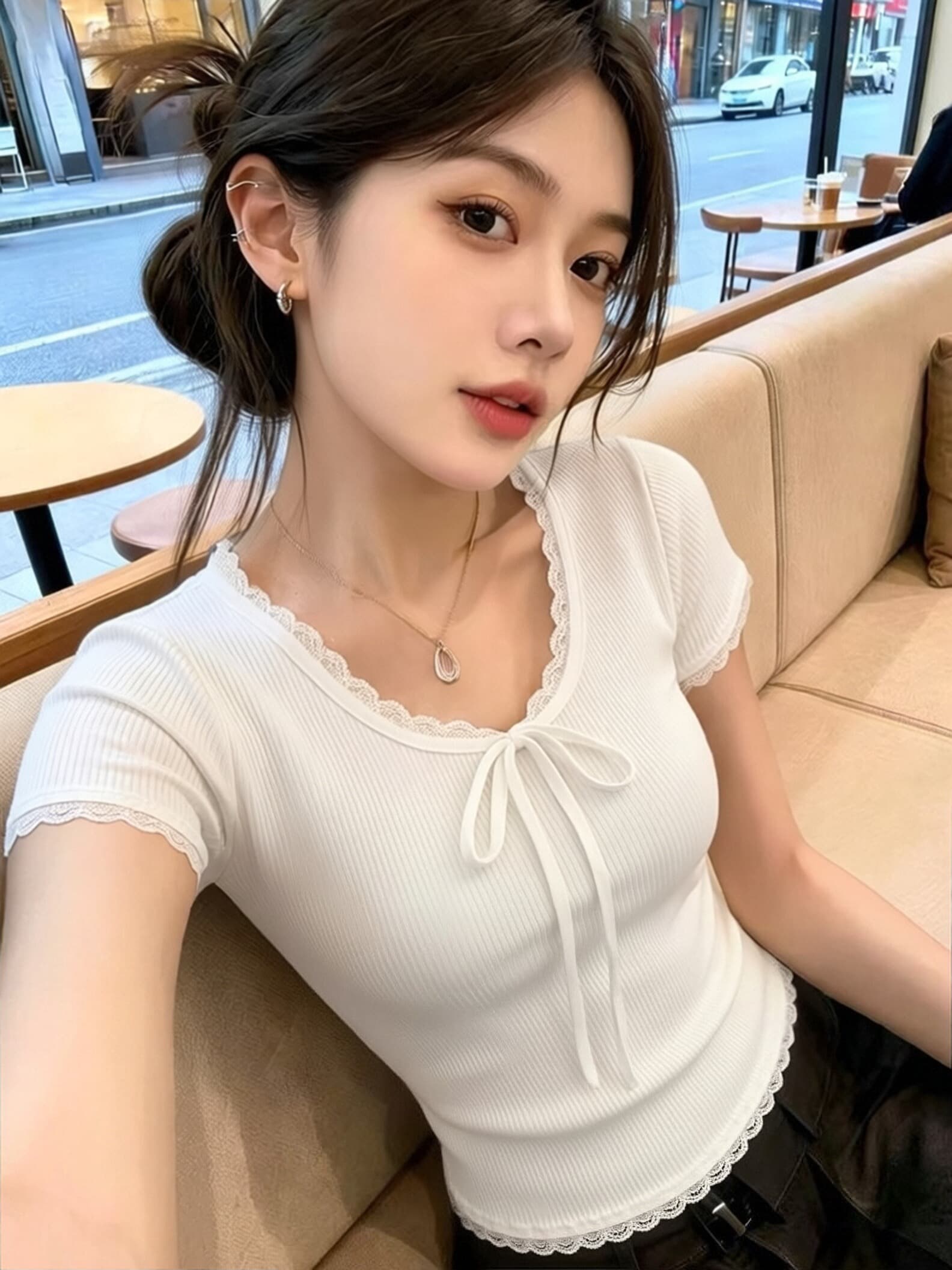 화이트 레이스 레이스 레이스업 맨위 여성 이미지 2