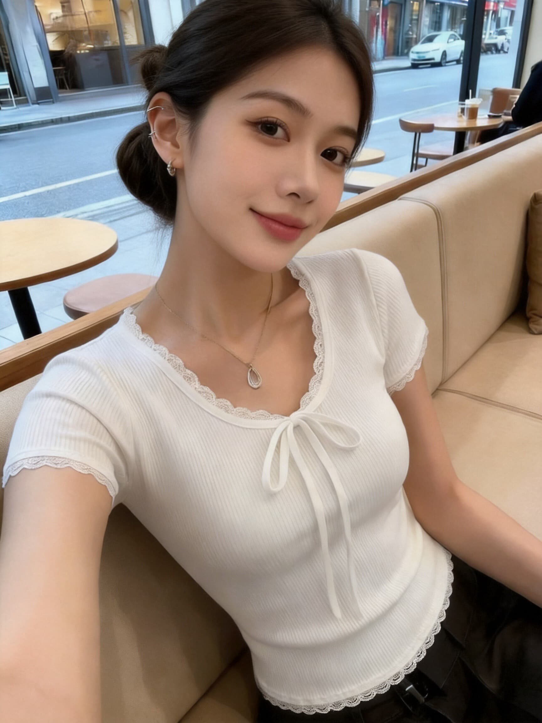 화이트 레이스 레이스 레이스업 맨위 여성 상세 이미지 2