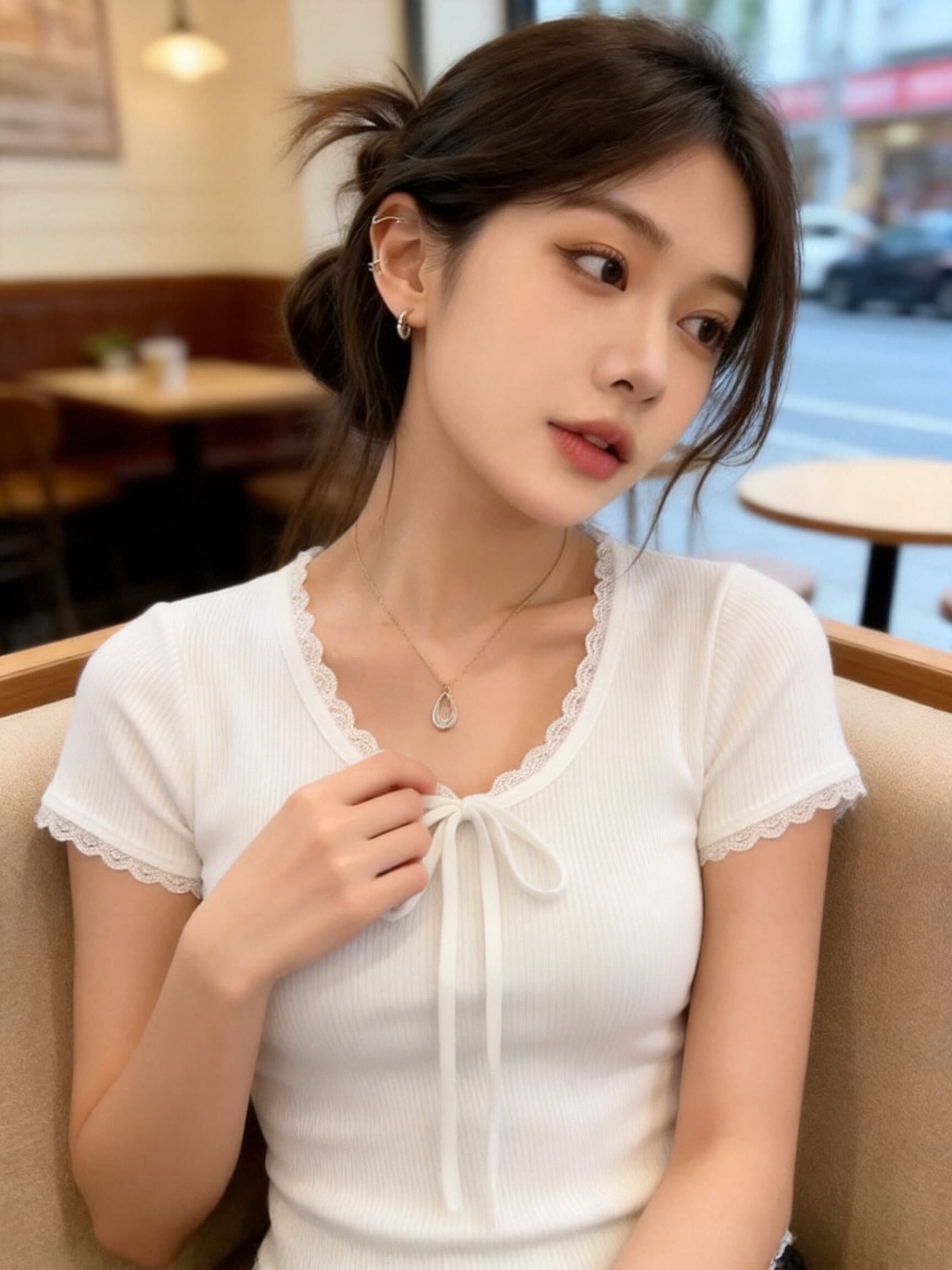 화이트 레이스 레이스 레이스업 맨위 여성 상세 이미지 3