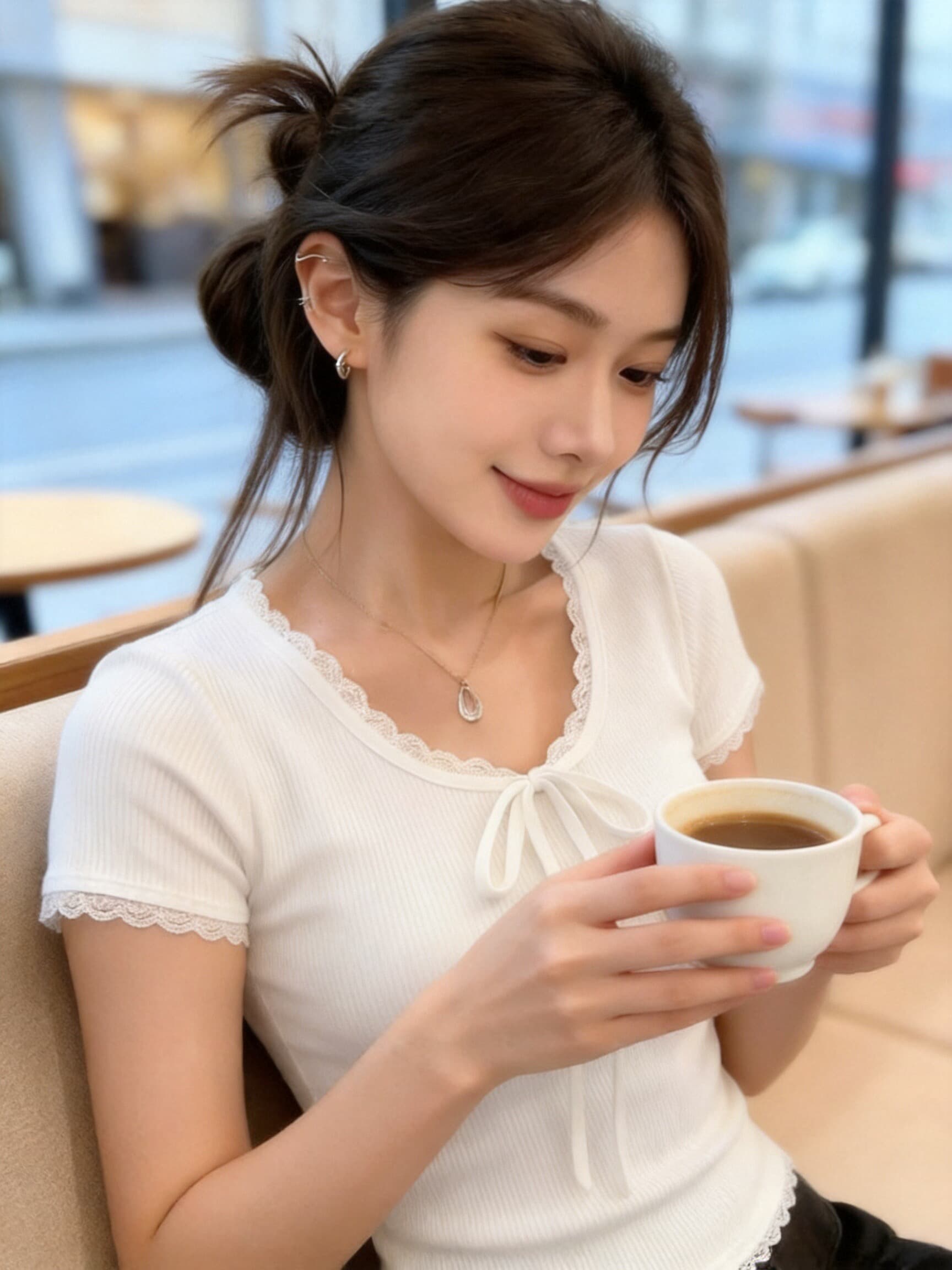 화이트 레이스 레이스 레이스업 맨위 여성 상세 이미지 8