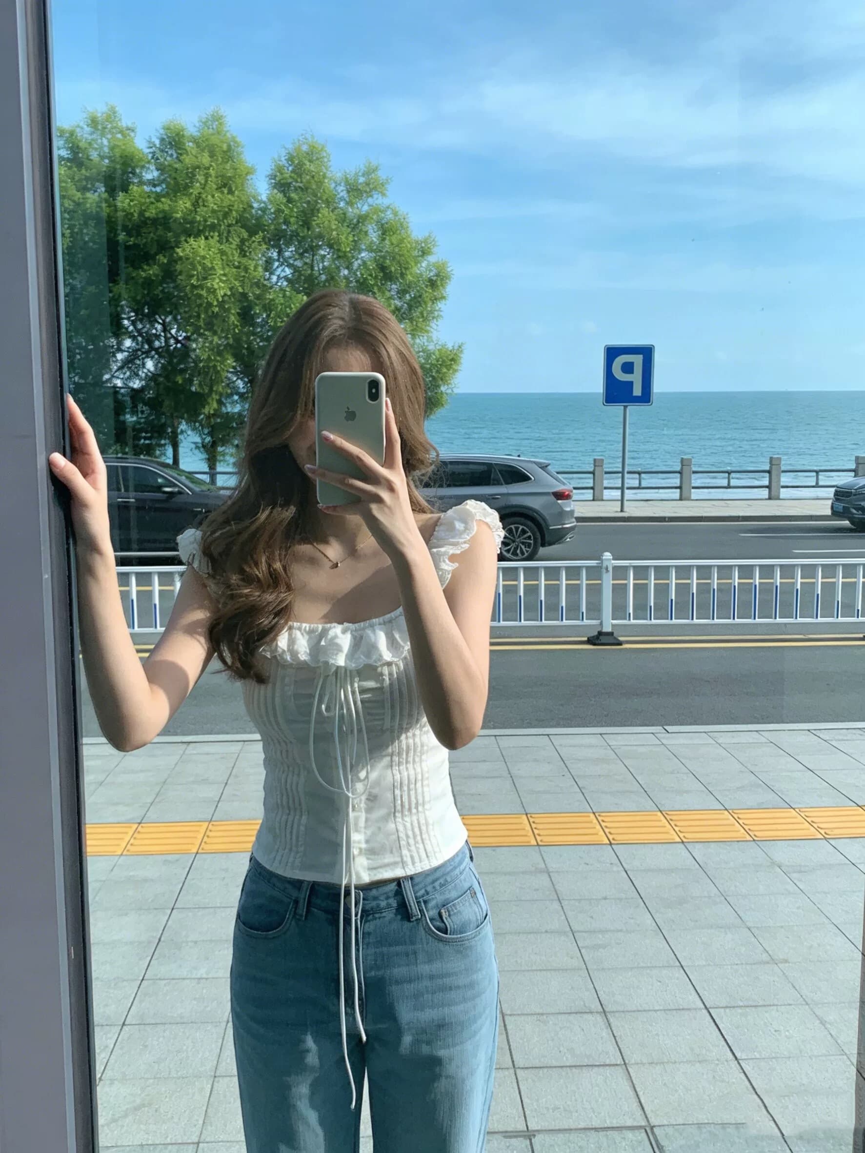 프릴 펌프 로프 레이스업 민소매 조끼 맨위 여성 상세 이미지 4