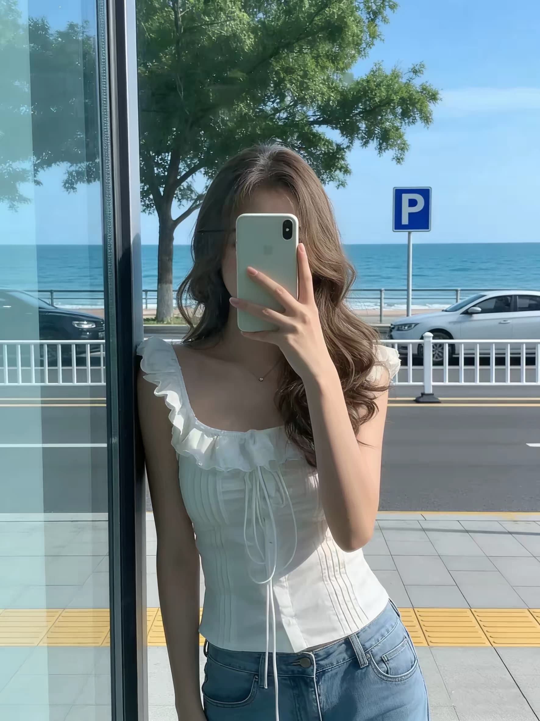 프릴 펌프 로프 레이스업 민소매 조끼 맨위 여성 상세 이미지 10