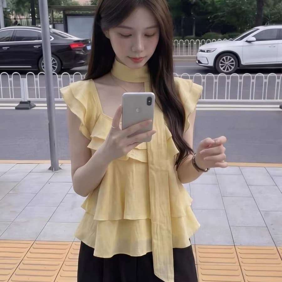 프릴 리본 셔츠 셔츠 맨위 여성 상세 이미지 9