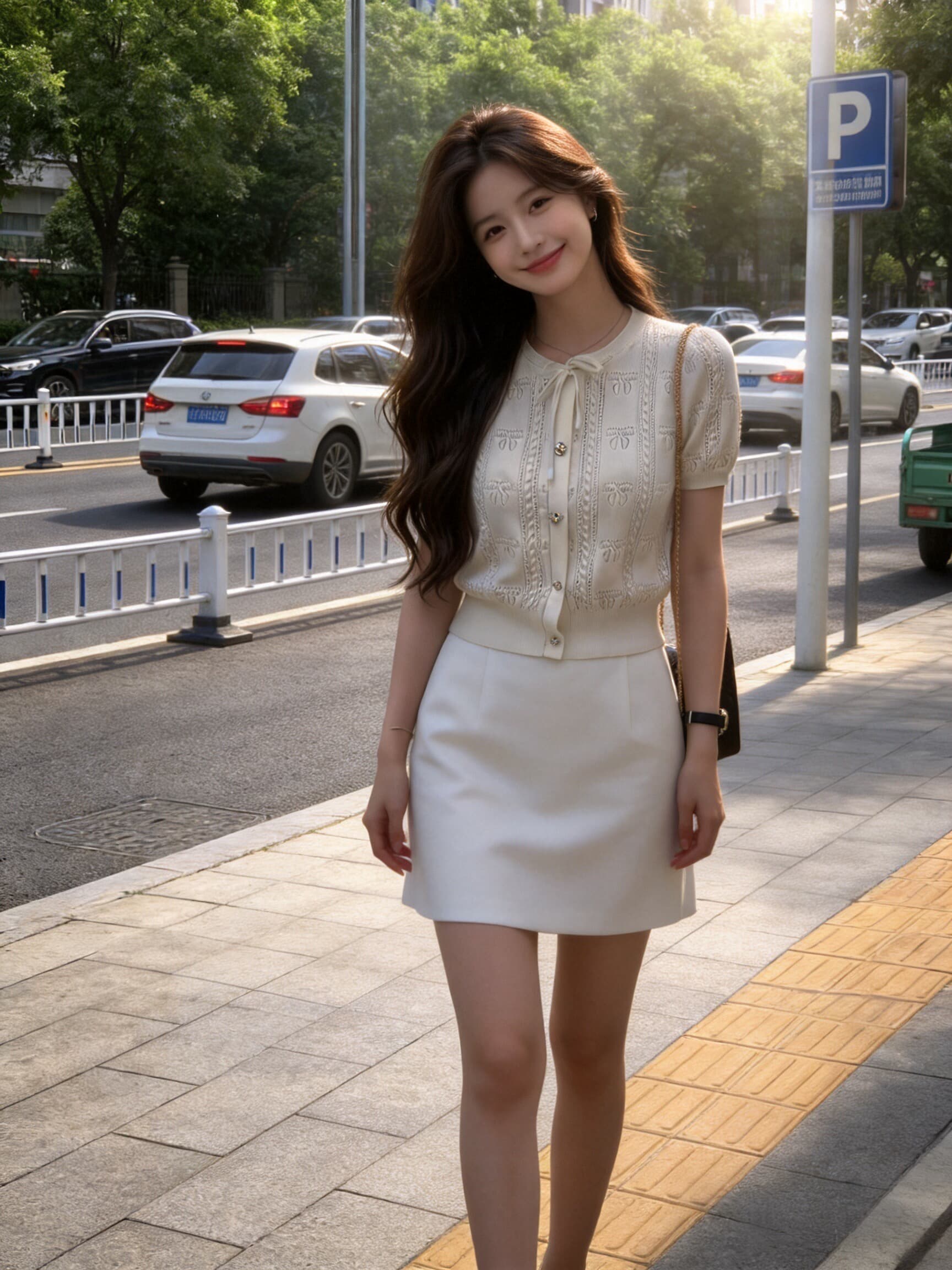 나비 매듭 반팔 니트 스웨터 맨위 여성 상세 이미지 5
