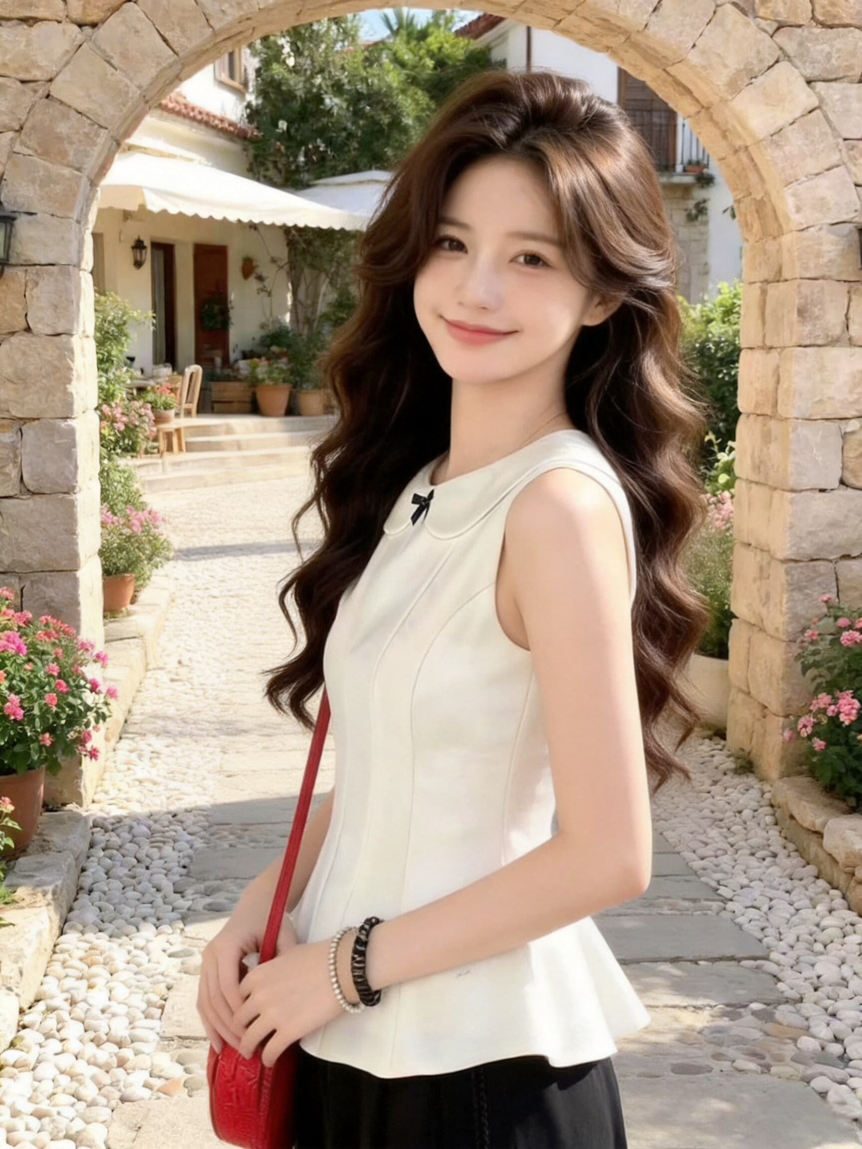 화이트 베이비 칼라 조끼 셔츠 맨위 여성 상세 이미지 7